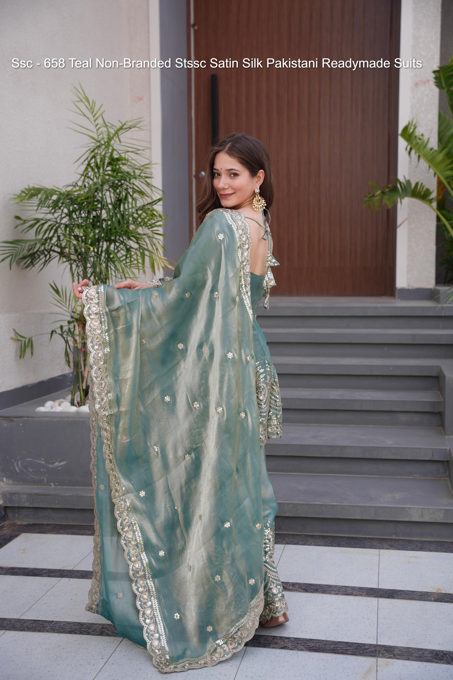Ssc - 658 Teal Non-Branded Stssc Satin Silk Pakistani Readymade Suits
