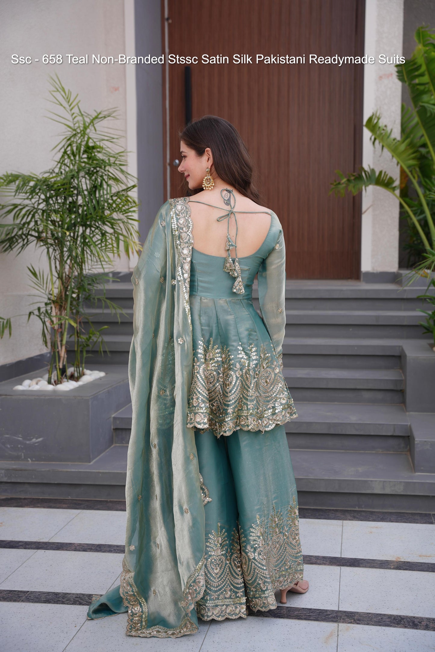Ssc - 658 Teal Non-Branded Stssc Satin Silk Pakistani Readymade Suits