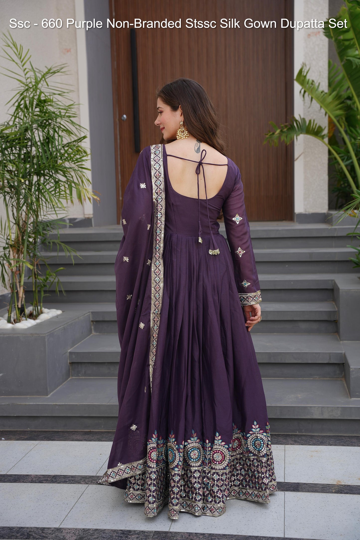 Ssc - 660 Purple Non-Branded Stssc Silk Gown Dupatta Set