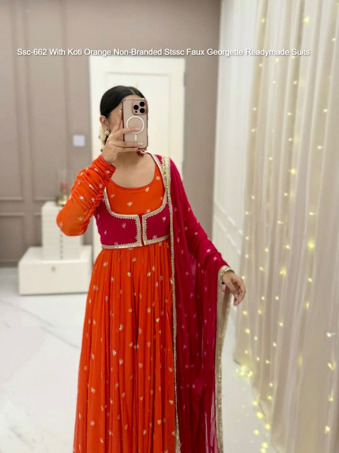 Ssc-662 With Koti Orange Non-Branded Stssc Faux Georgette Readymade Suits