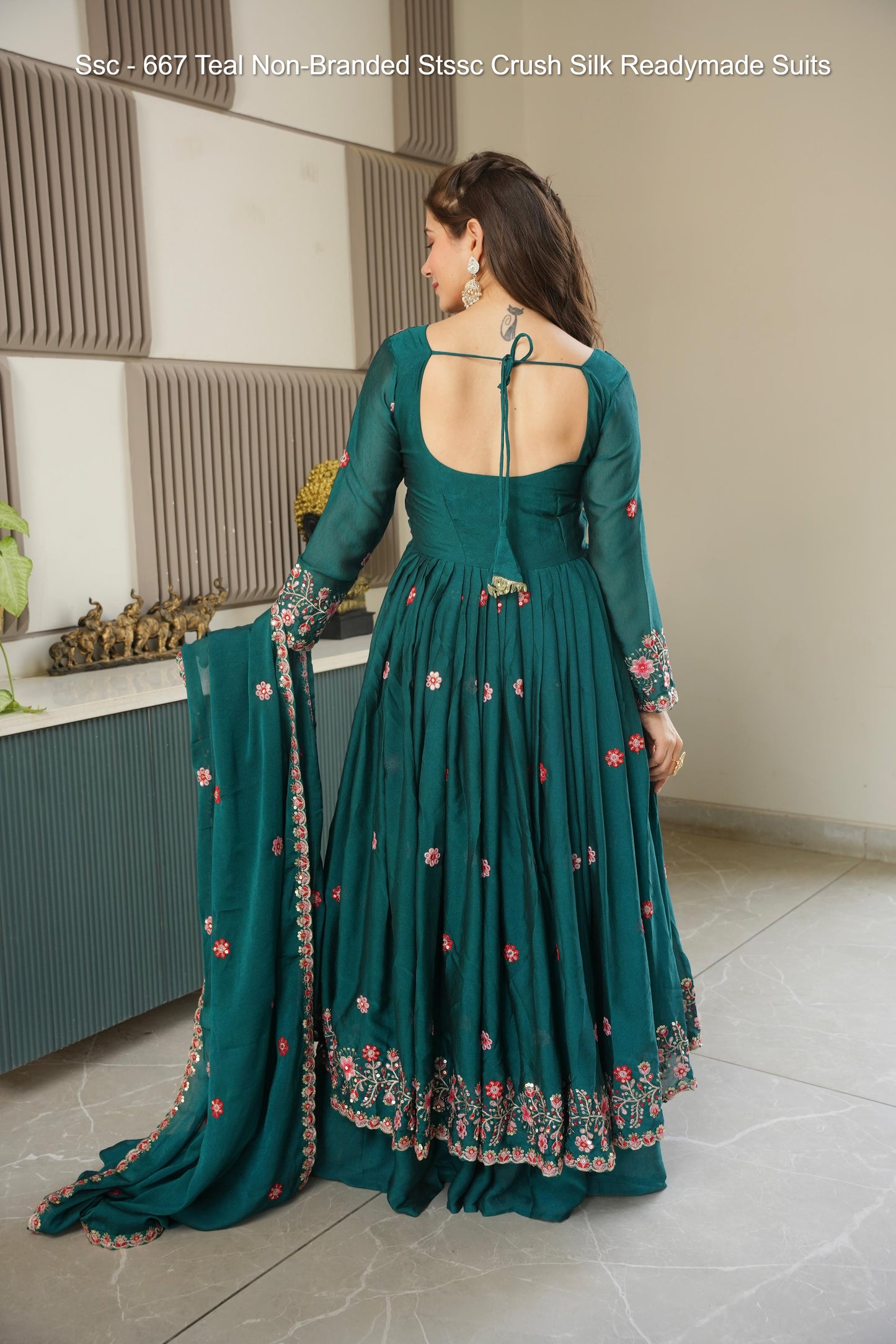 Ssc - 667 Teal Non-Branded Stssc Crush Silk Readymade Suits