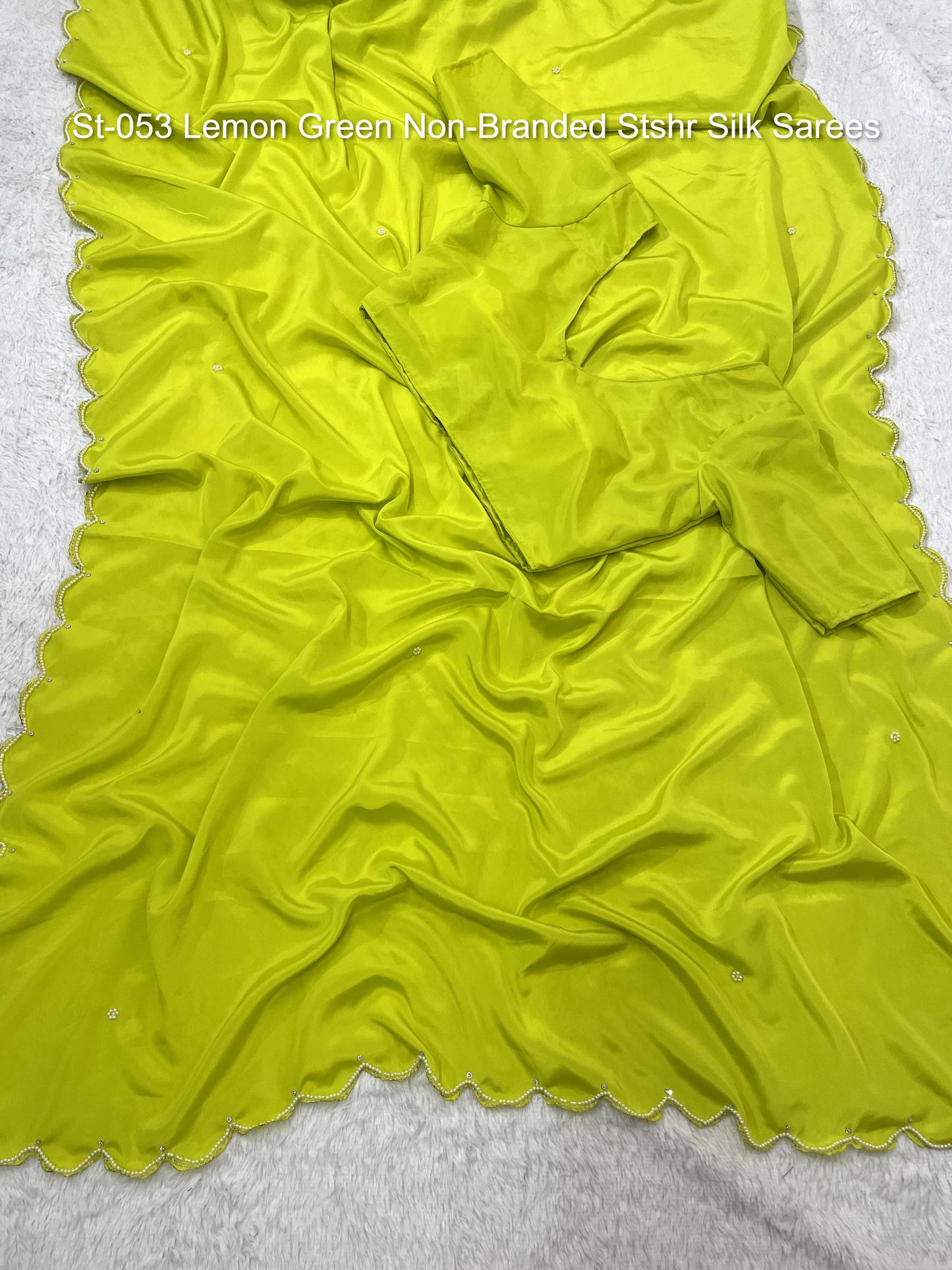 St-053 Lemon Green Non-Branded Stshr Silk Sarees