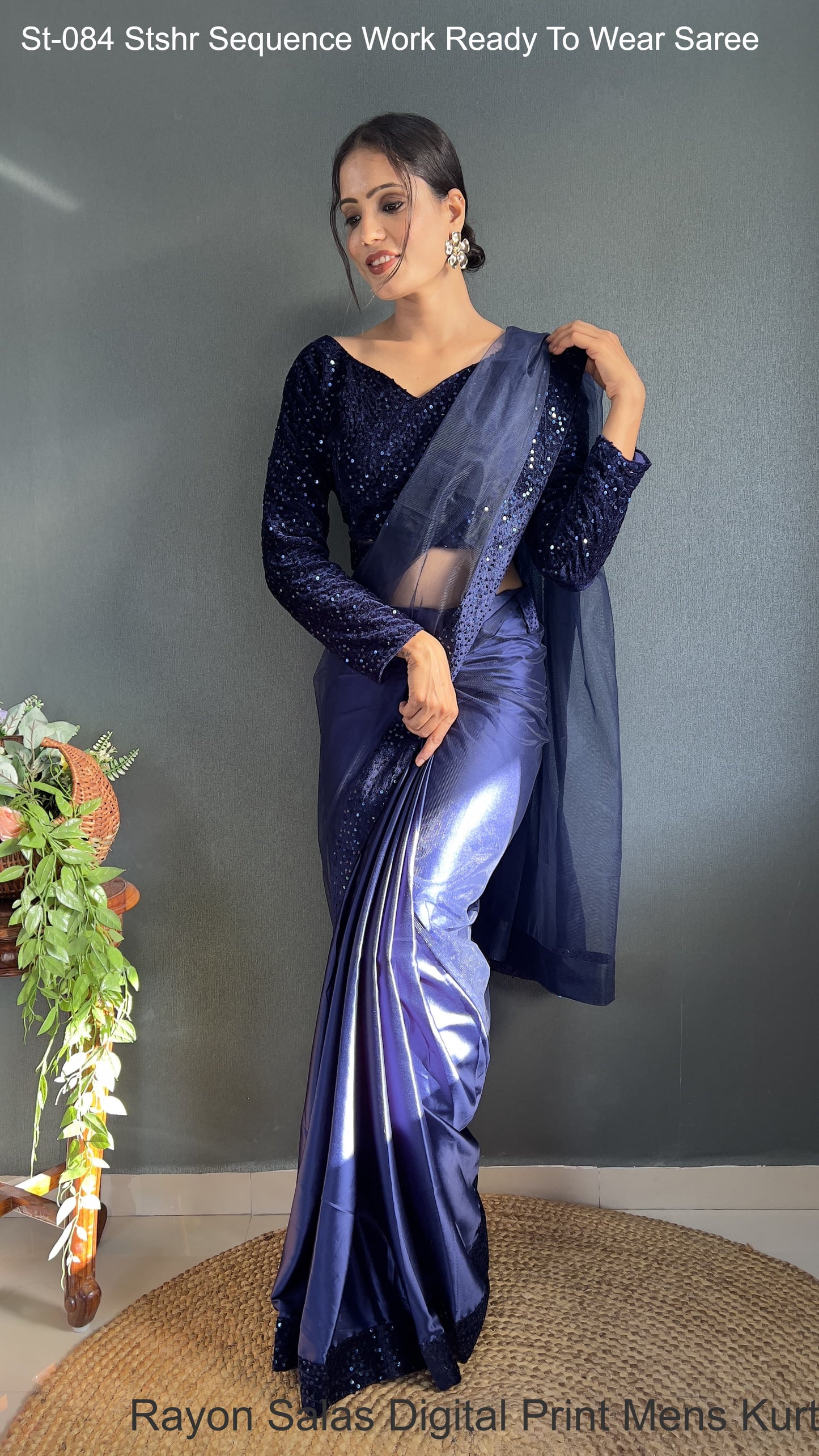 St-084 Stshr Sequence Work Ready To Wear Saree