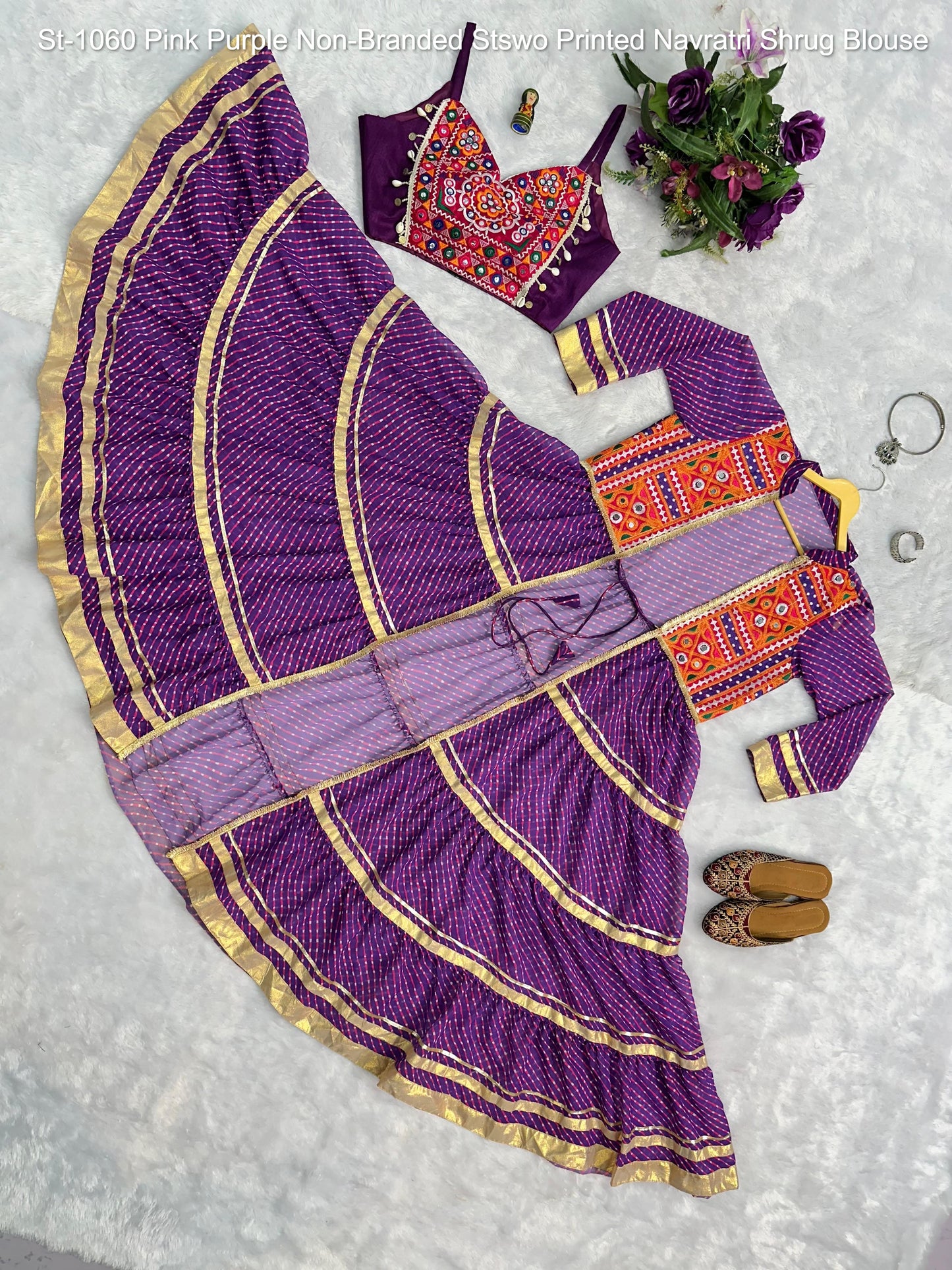 St-1060 Pink Purple Non-Branded Stswo Printed Navratri Shrug Blouse