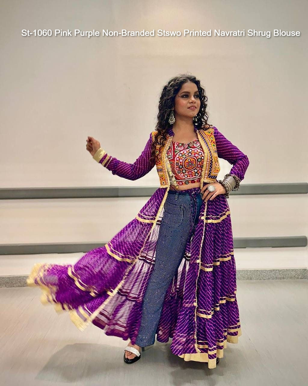 St-1060 Pink Purple Non-Branded Stswo Printed Navratri Shrug Blouse