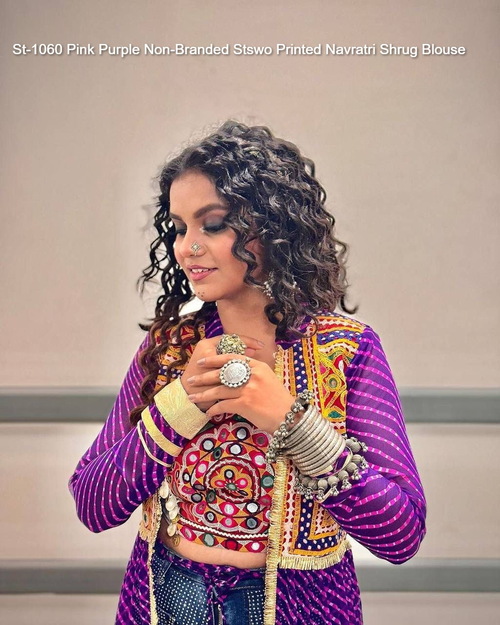 St-1060 Pink Purple Non-Branded Stswo Printed Navratri Shrug Blouse