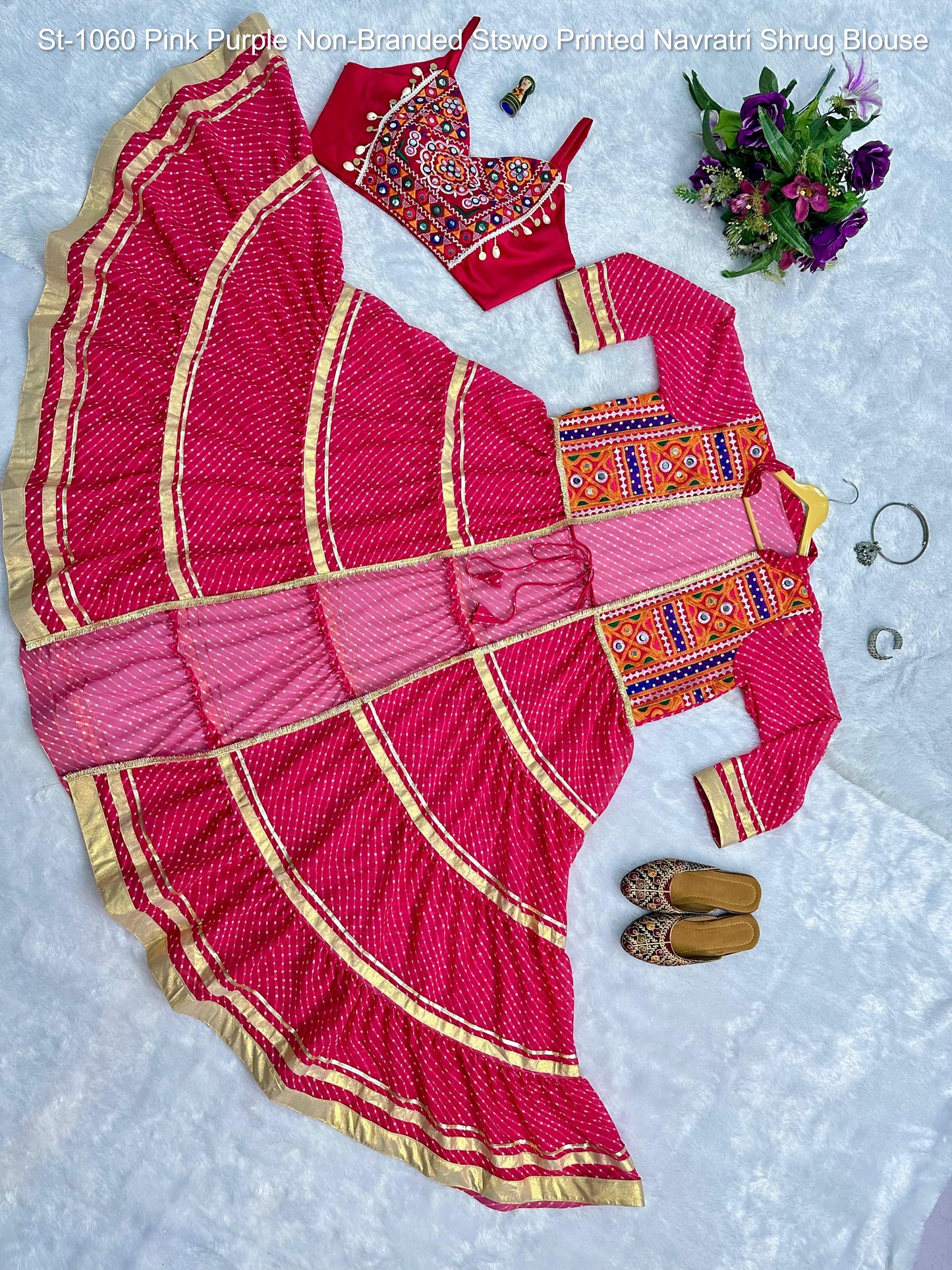 St-1060 Pink Purple Non-Branded Stswo Printed Navratri Shrug Blouse