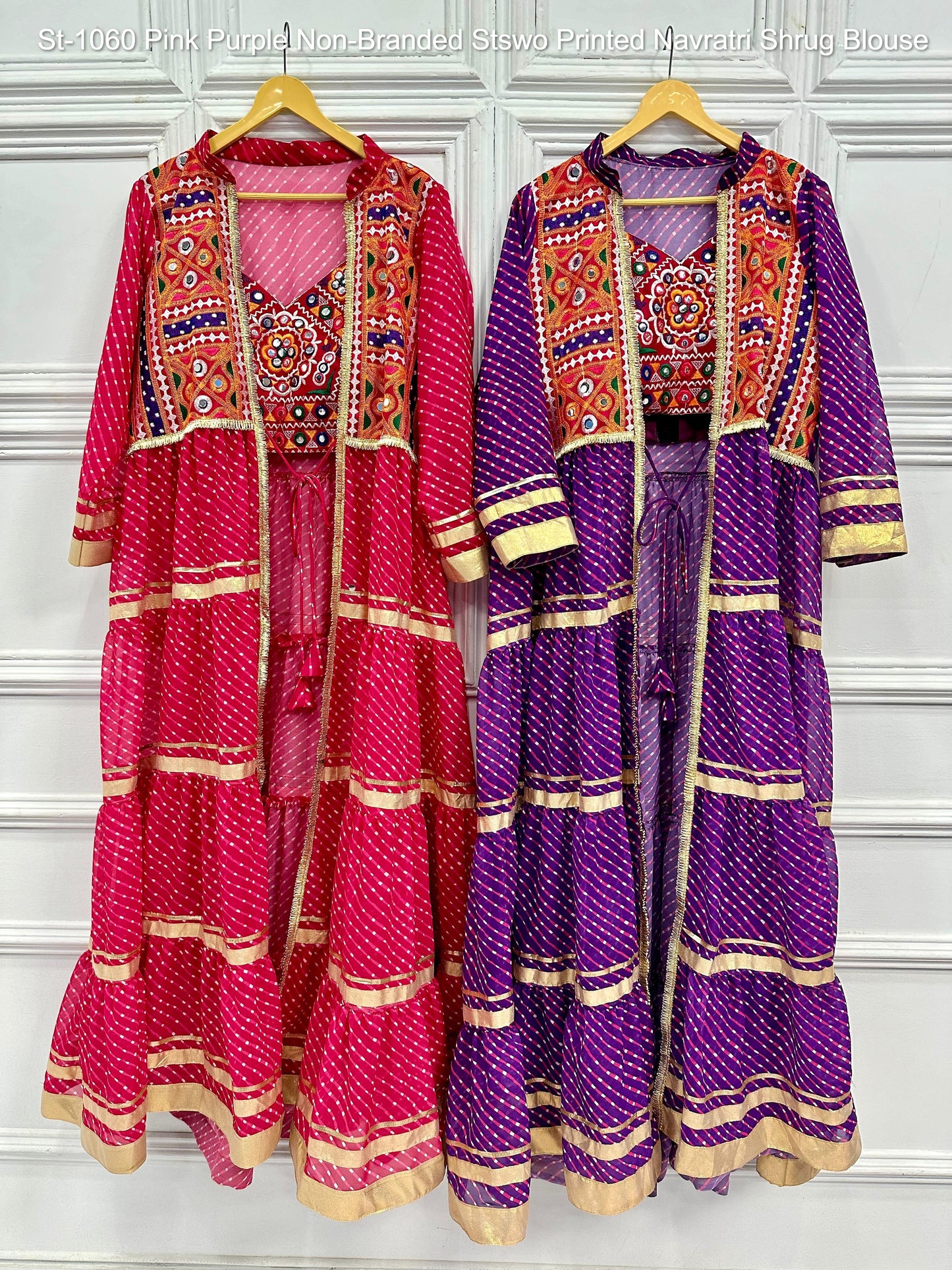 St-1060 Pink Purple Non-Branded Stswo Printed Navratri Shrug Blouse