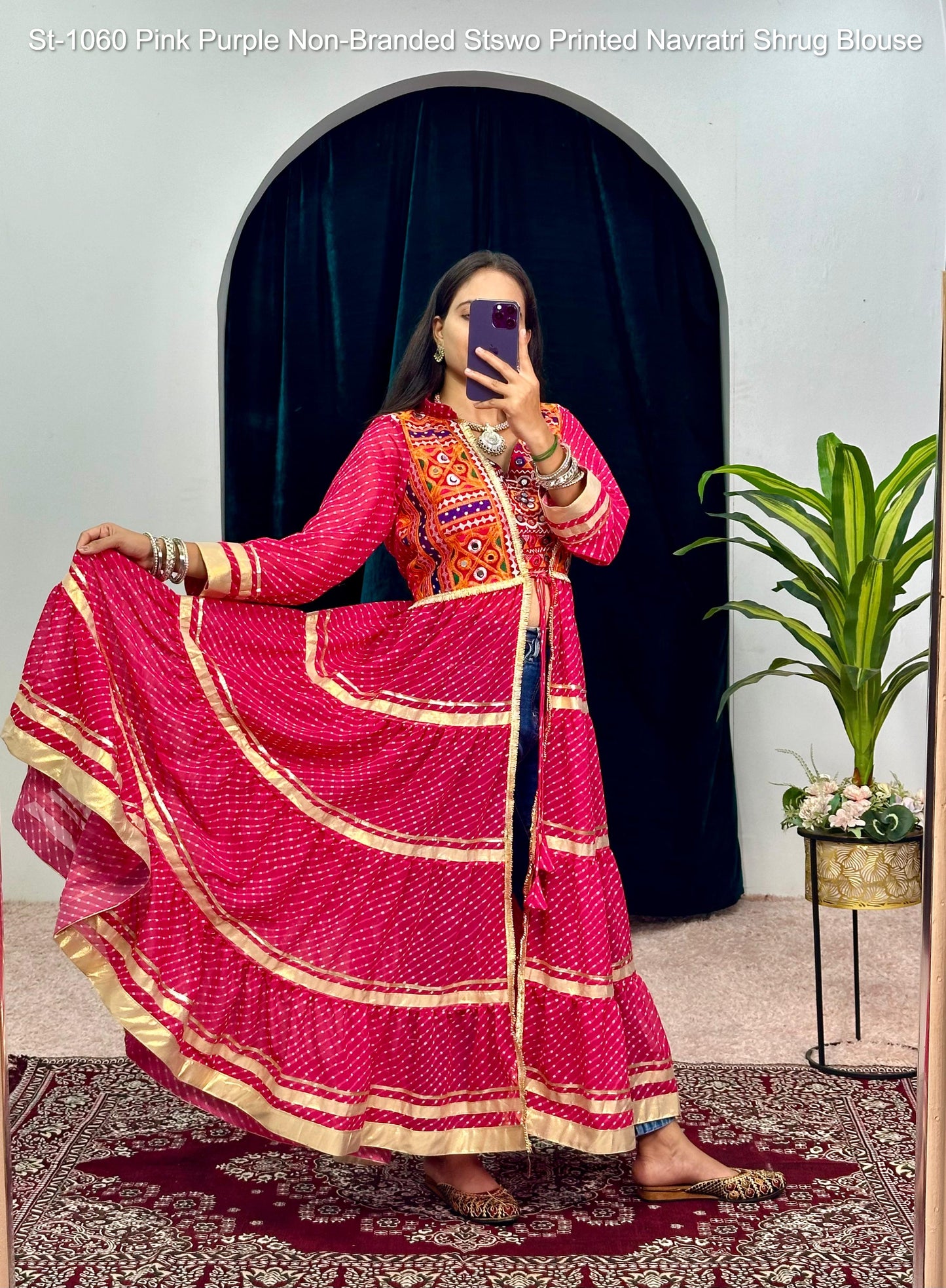 St-1060 Pink Purple Non-Branded Stswo Printed Navratri Shrug Blouse