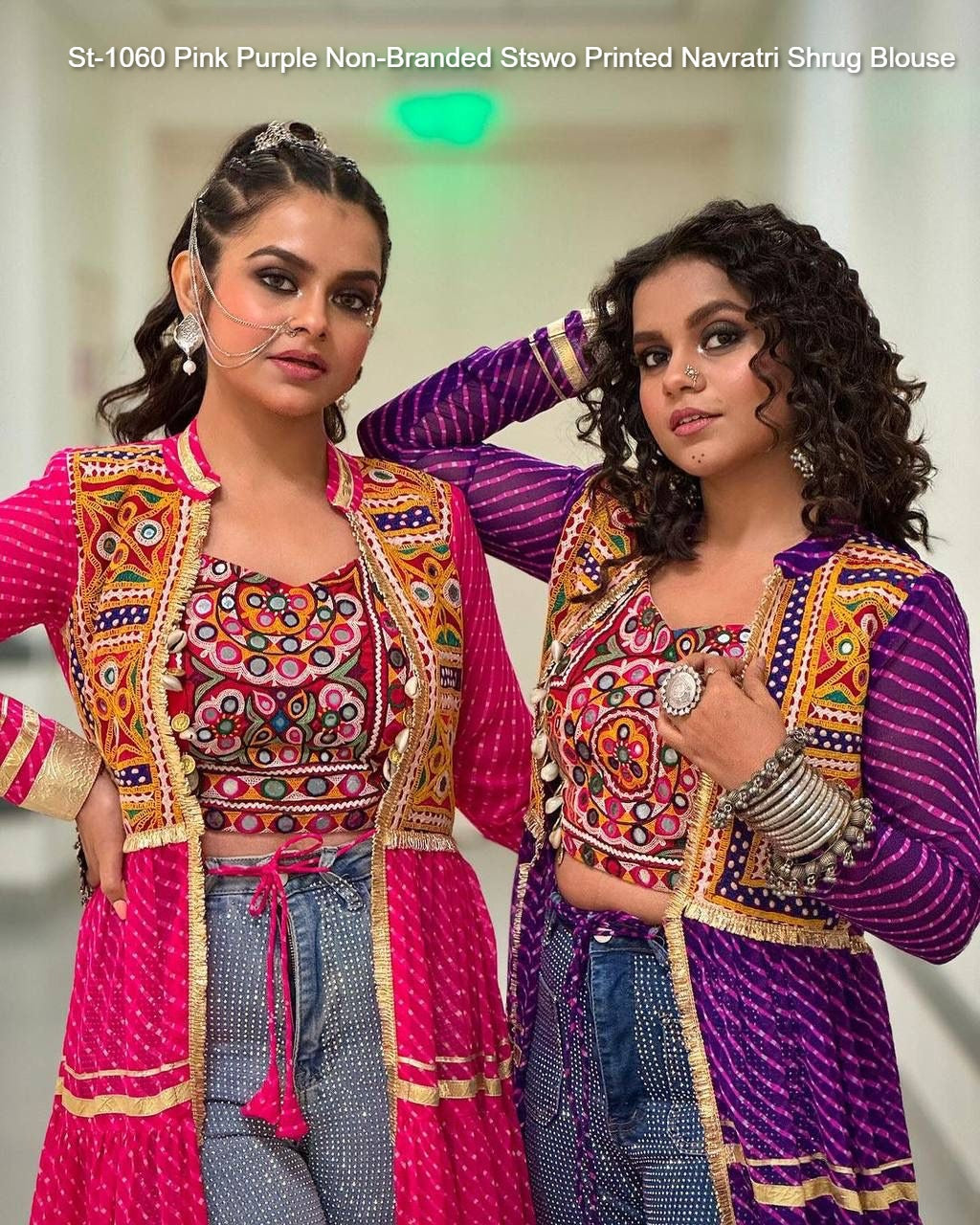 St-1060 Pink Purple Non-Branded Stswo Printed Navratri Shrug Blouse