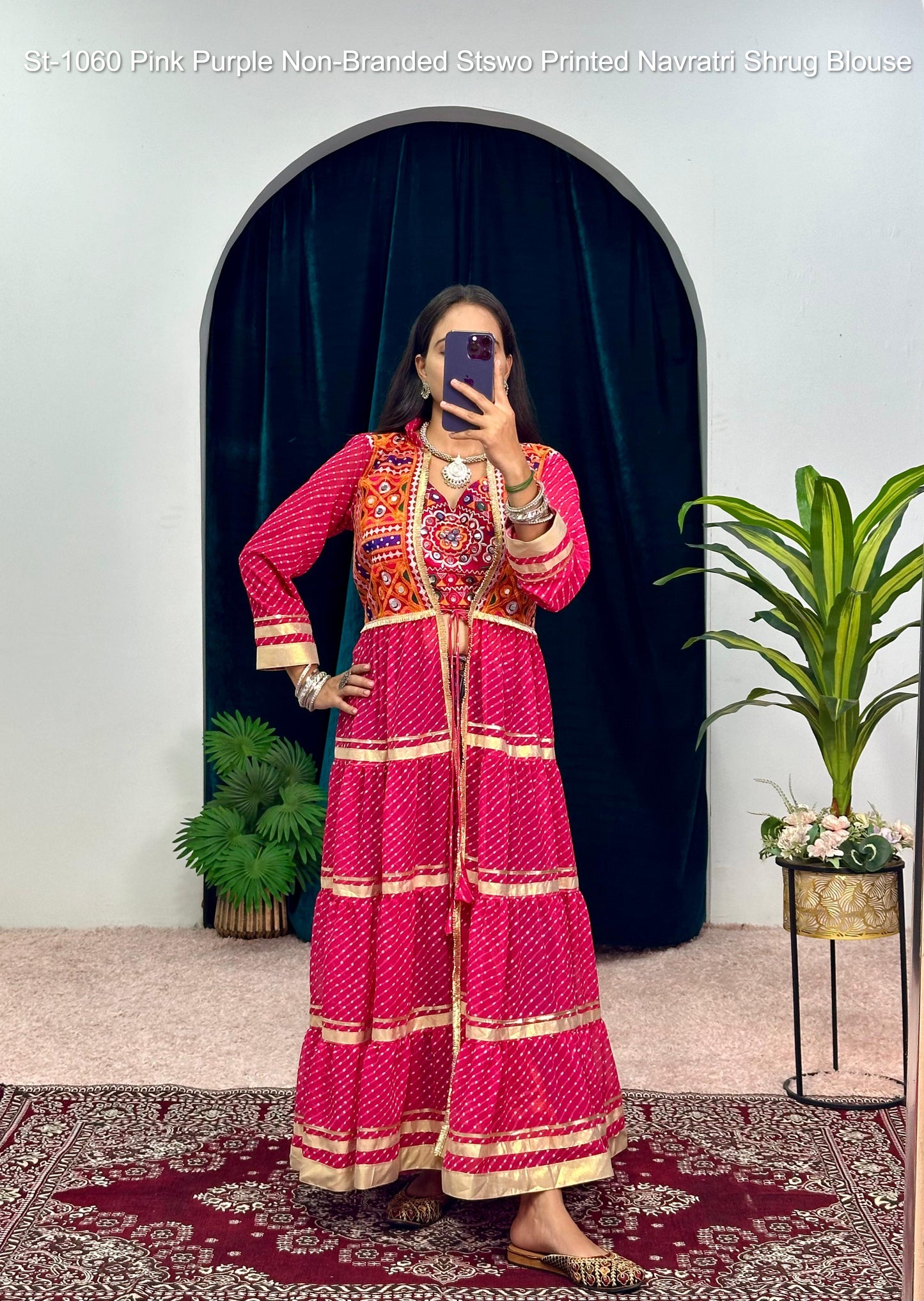 St-1060 Pink Purple Non-Branded Stswo Printed Navratri Shrug Blouse