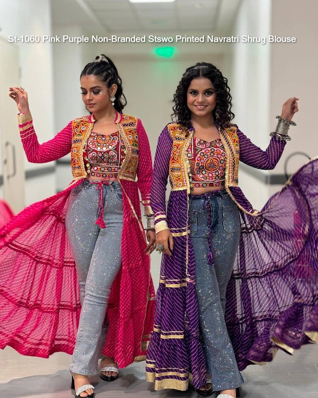 St-1060 Pink Purple Non-Branded Stswo Printed Navratri Shrug Blouse