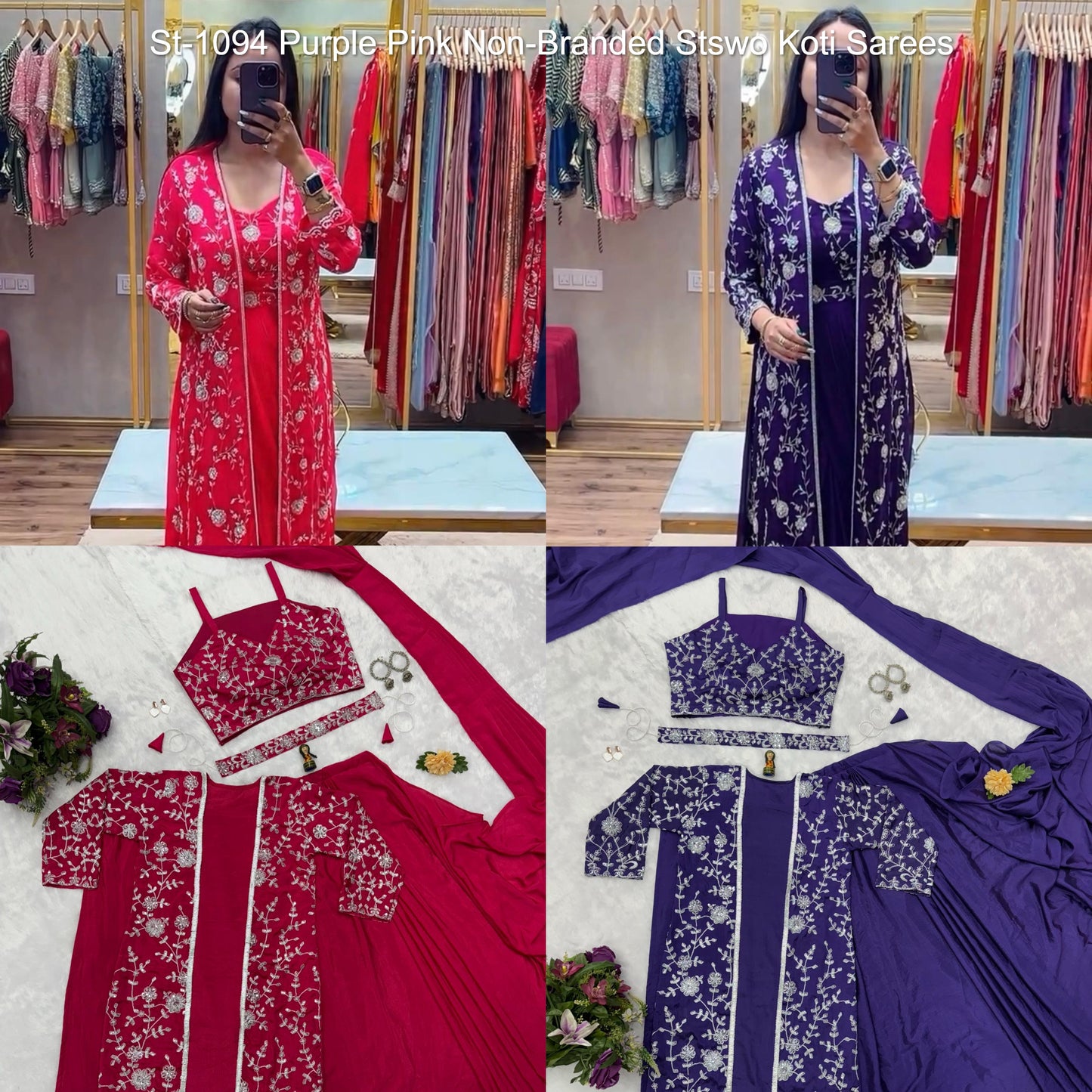 St-1094 Purple Pink Non-Branded Stswo Koti Sarees