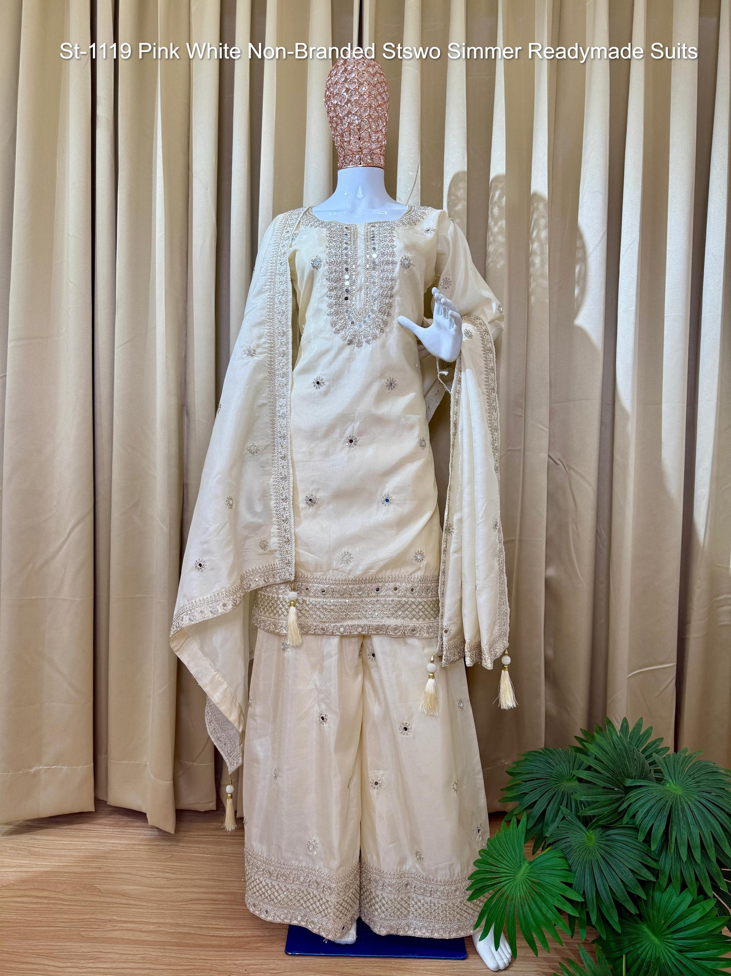 St-1119 Pink White Non-Branded Stswo Simmer Readymade Suits