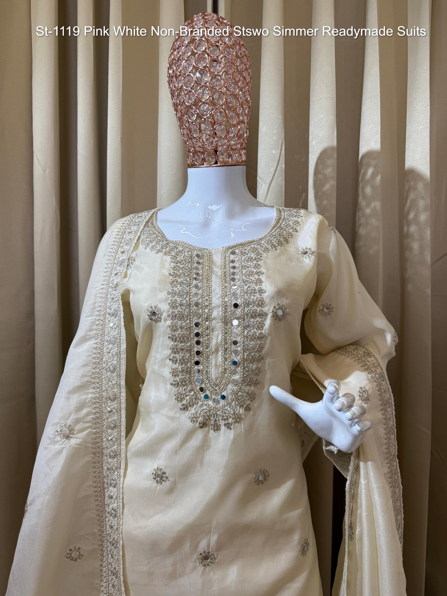 St-1119 Pink White Non-Branded Stswo Simmer Readymade Suits