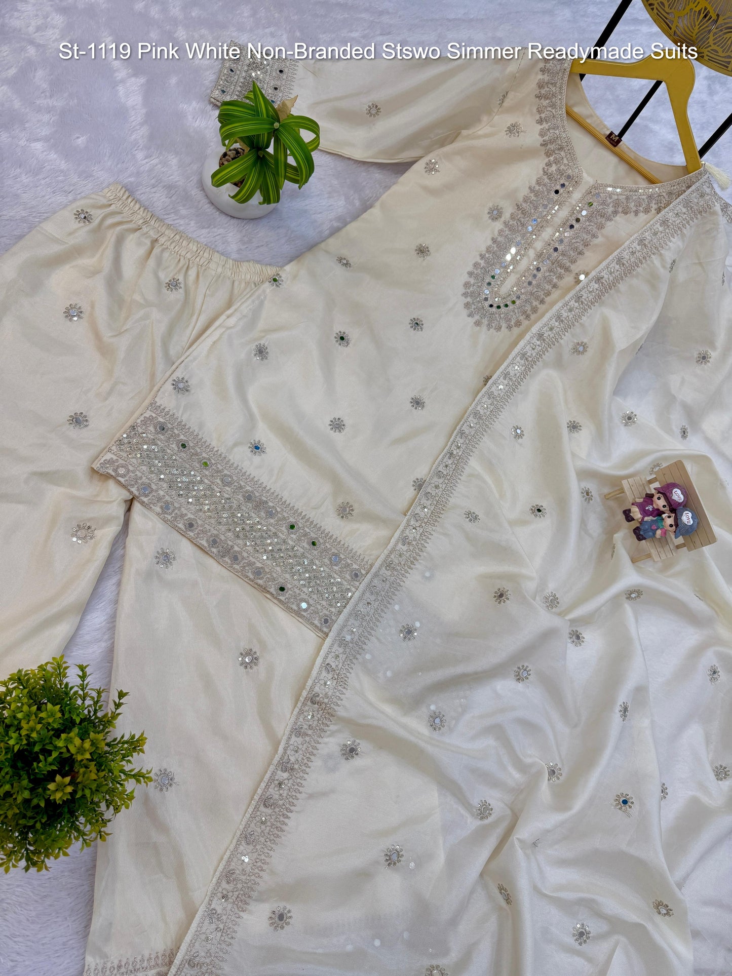 St-1119 Pink White Non-Branded Stswo Simmer Readymade Suits