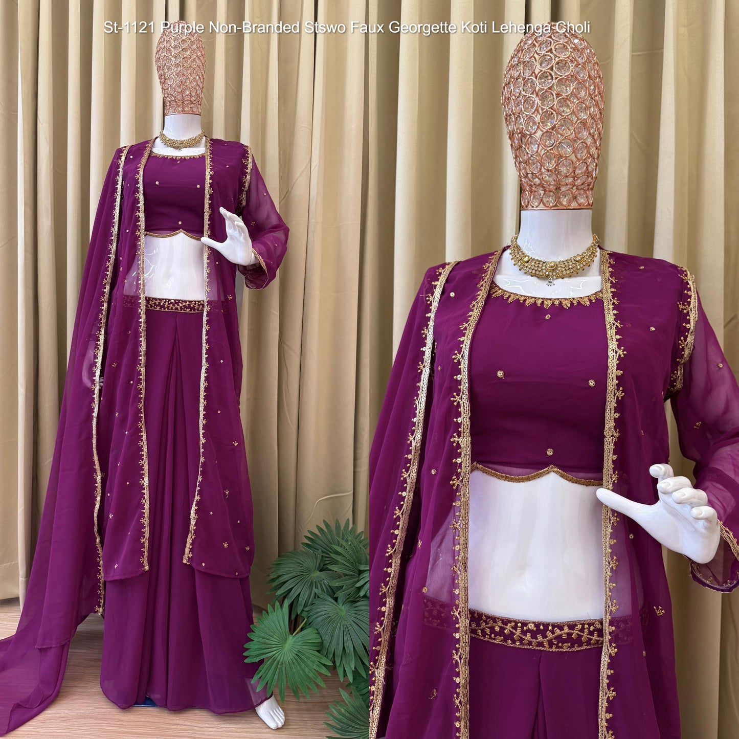 St-1121 Purple Non-Branded Stswo Faux Georgette Koti Lehenga Choli