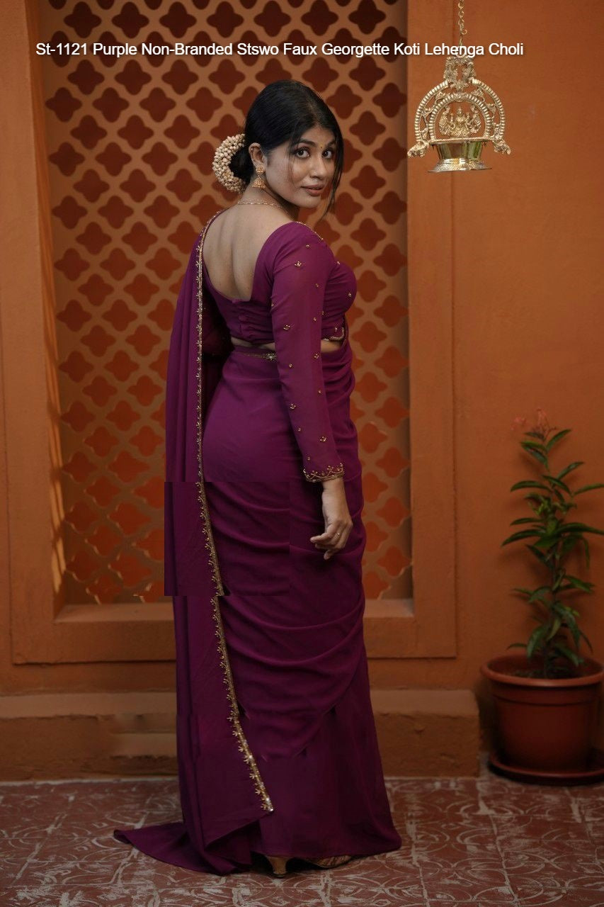 St-1121 Purple Non-Branded Stswo Faux Georgette Koti Lehenga Choli
