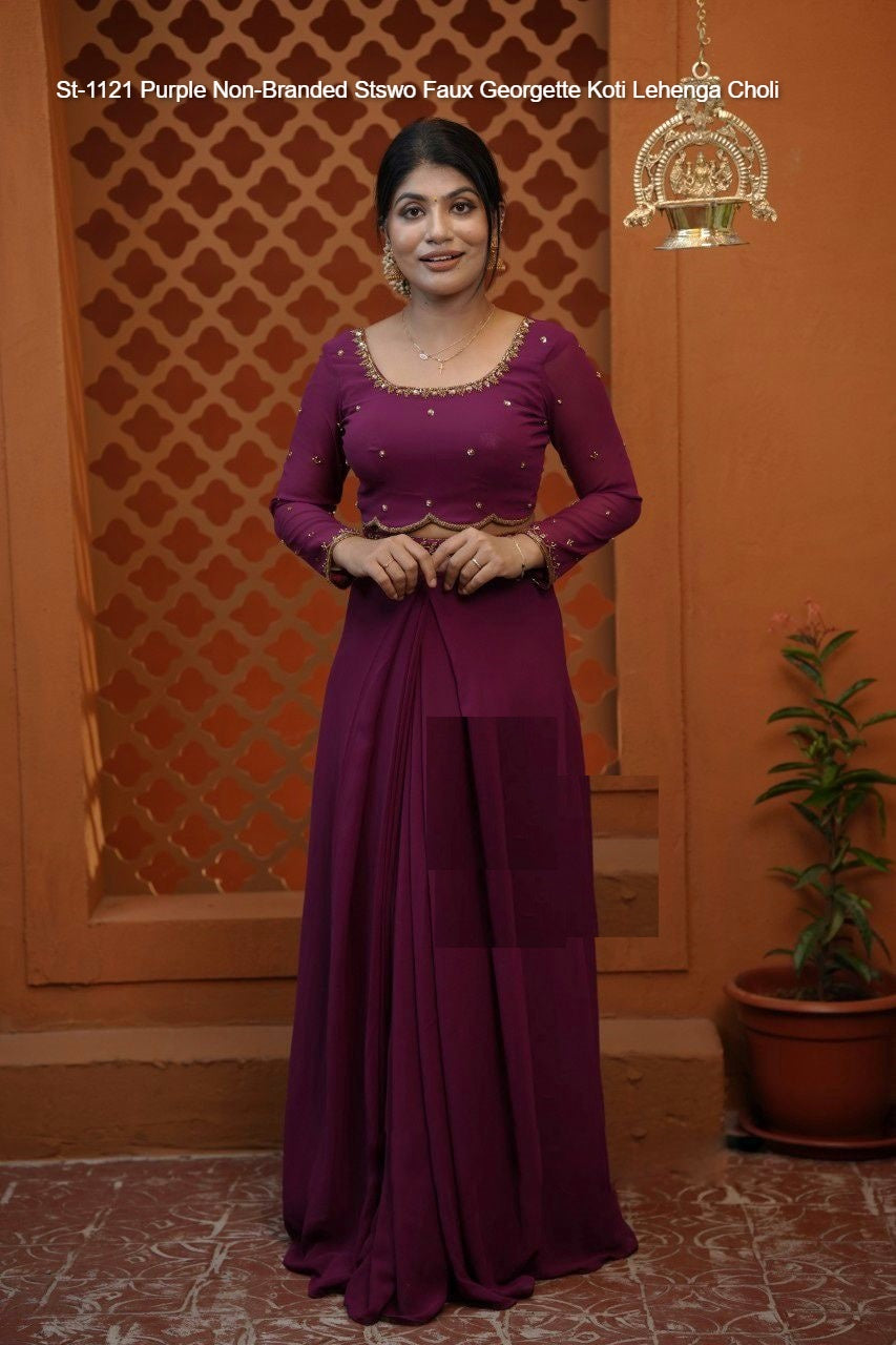 St-1121 Purple Non-Branded Stswo Faux Georgette Koti Lehenga Choli