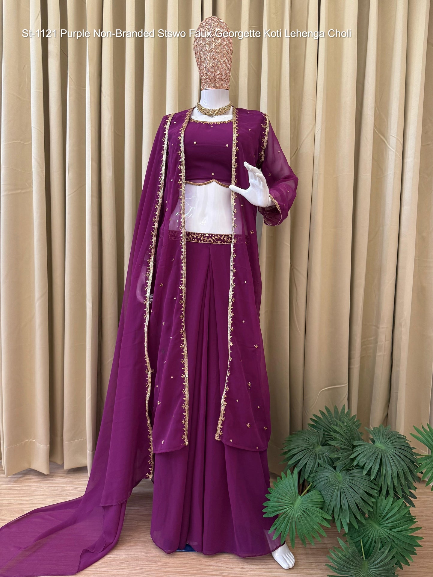 St-1121 Purple Non-Branded Stswo Faux Georgette Koti Lehenga Choli