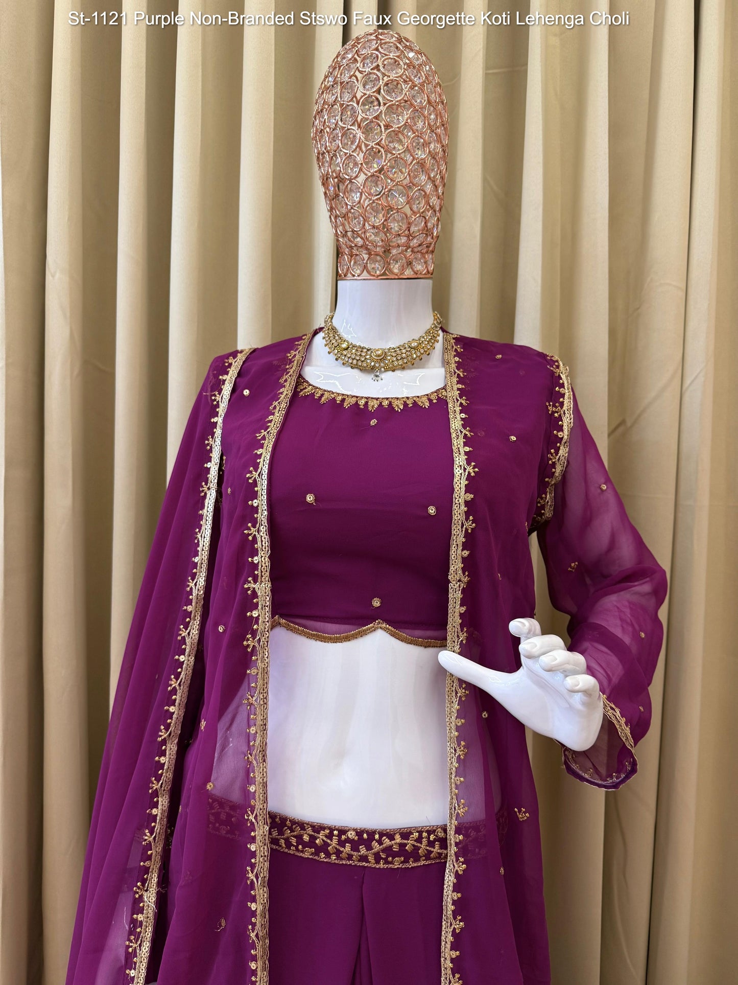 St-1121 Purple Non-Branded Stswo Faux Georgette Koti Lehenga Choli