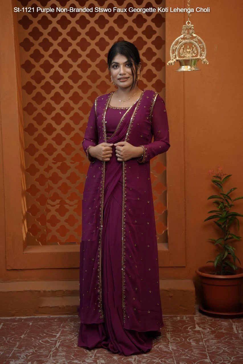 St-1121 Purple Non-Branded Stswo Faux Georgette Koti Lehenga Choli