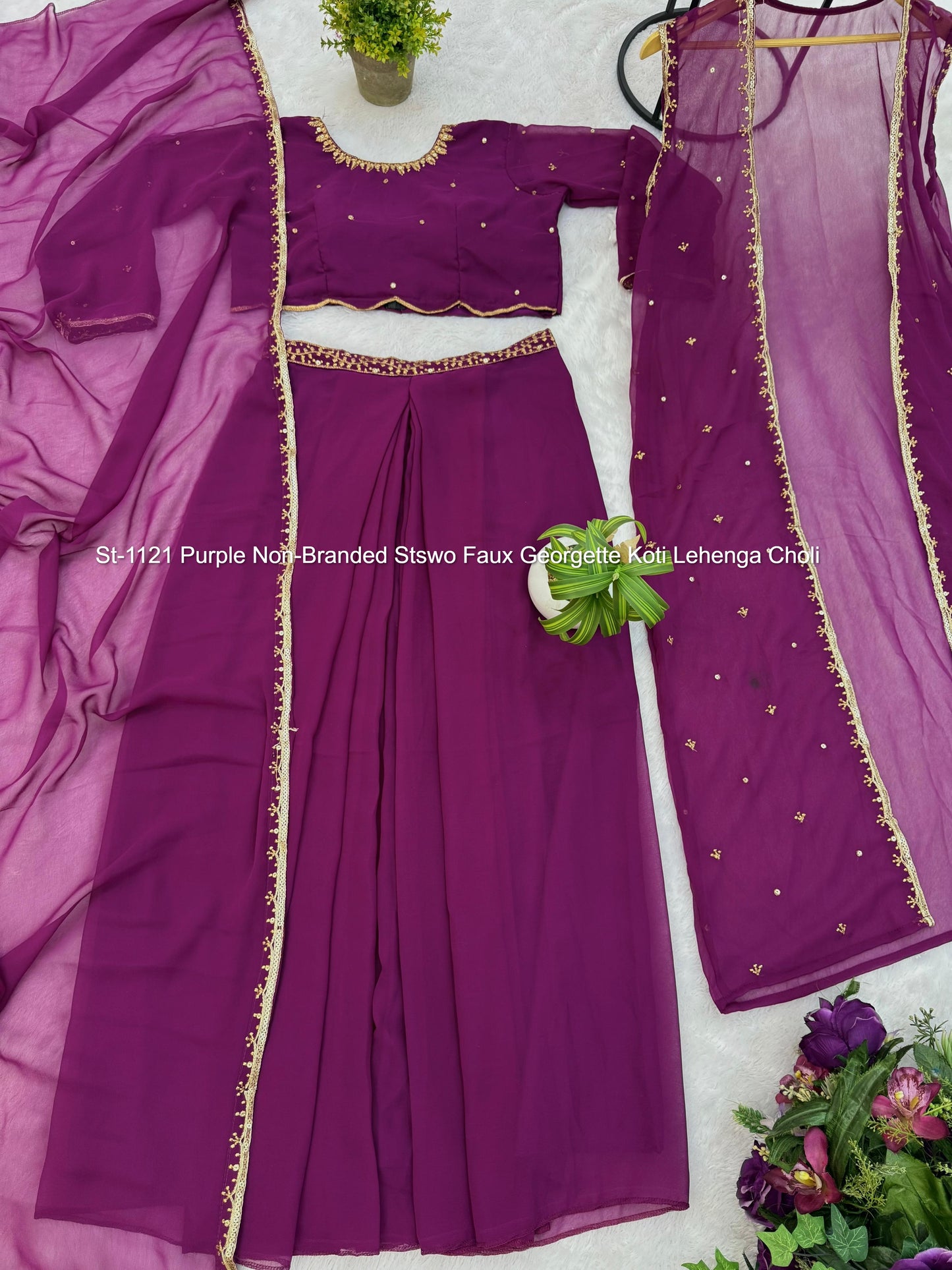 St-1121 Purple Non-Branded Stswo Faux Georgette Koti Lehenga Choli