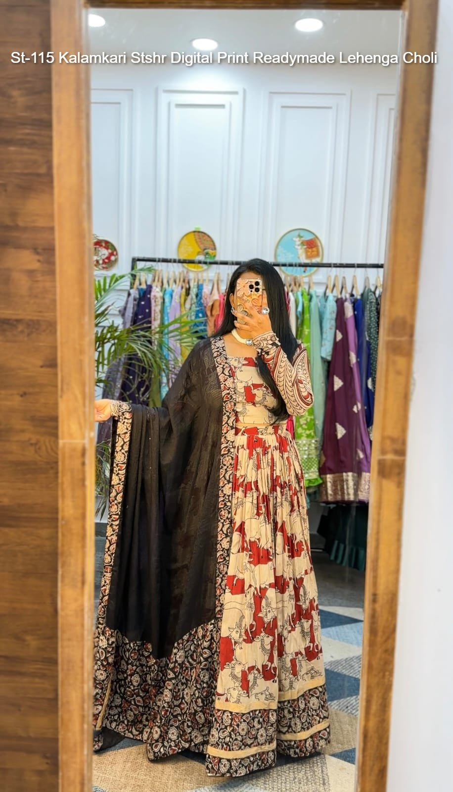 St-115 Kalamkari Stshr Digital Print Readymade Lehenga Choli