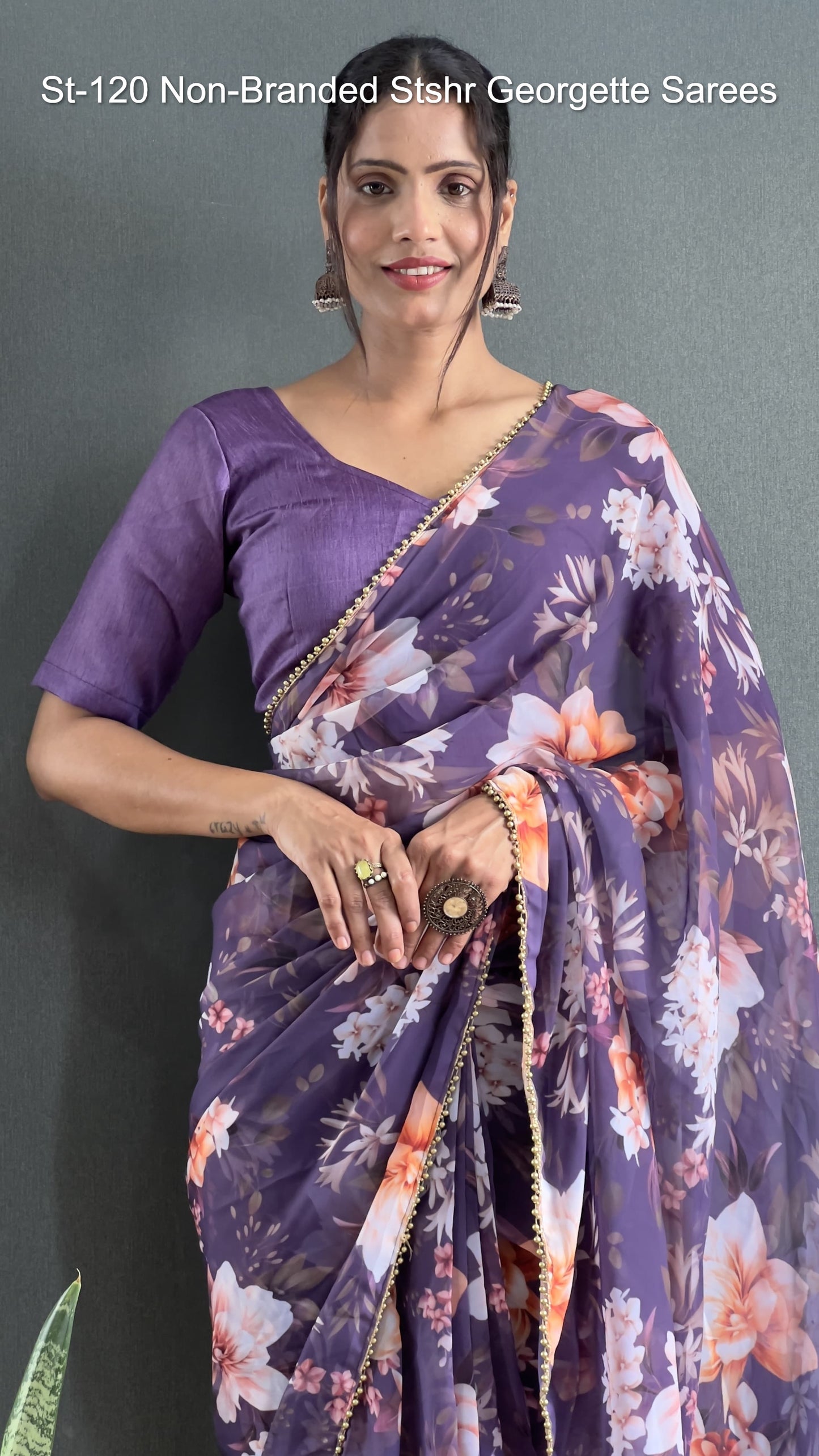 St-120 Non-Branded Stshr Georgette Sarees