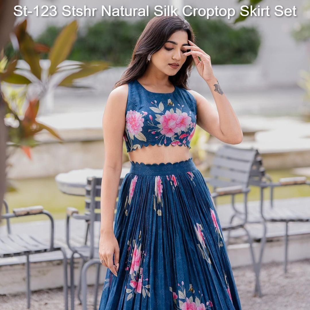 St-123 Stshr Natural Silk Croptop Skirt Set