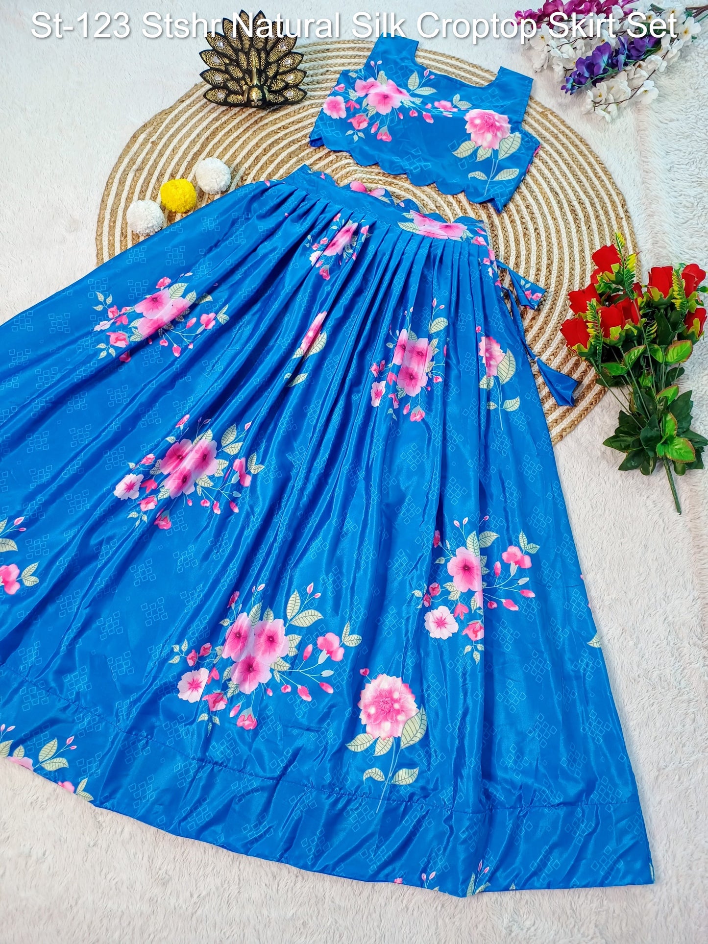 St-123 Stshr Natural Silk Croptop Skirt Set