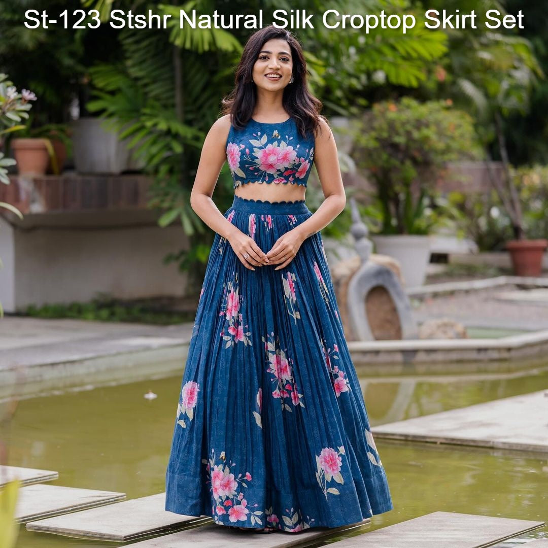 St-123 Stshr Natural Silk Croptop Skirt Set