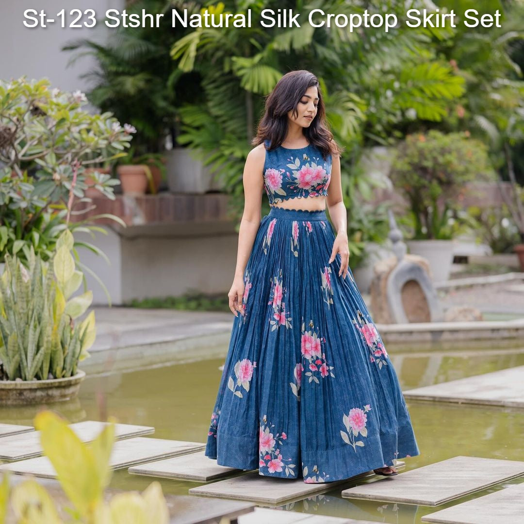 St-123 Stshr Natural Silk Croptop Skirt Set