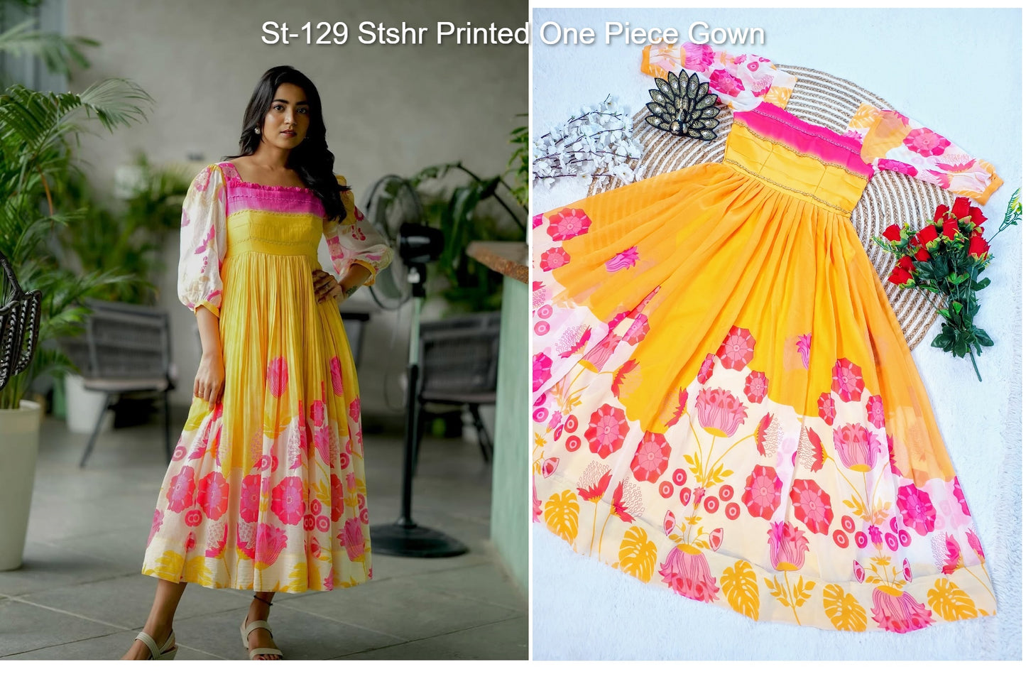St-129 Stshr Printed One Piece Gown