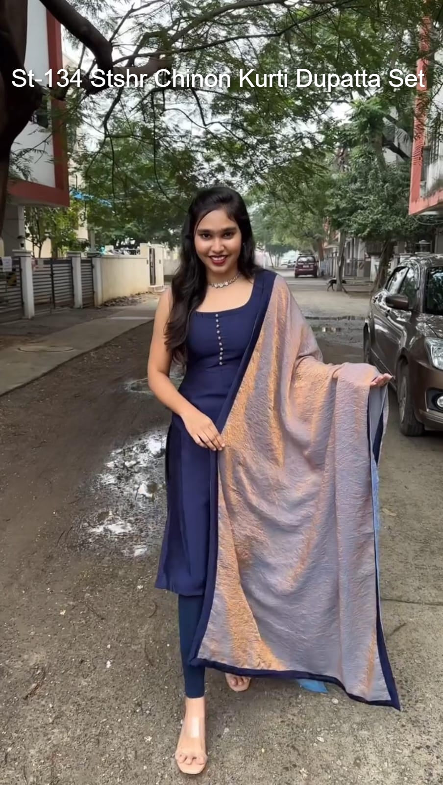 St-134 Stshr Chinon Kurti Dupatta Set