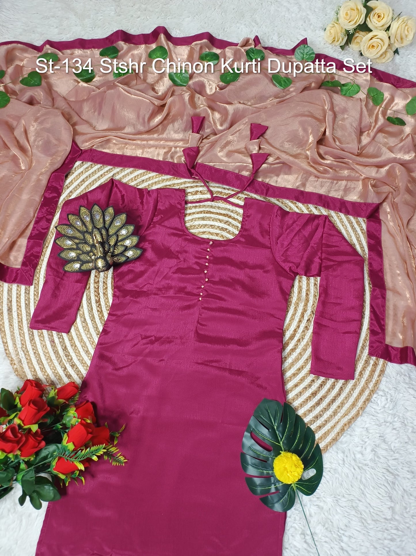 St-134 Stshr Chinon Kurti Dupatta Set