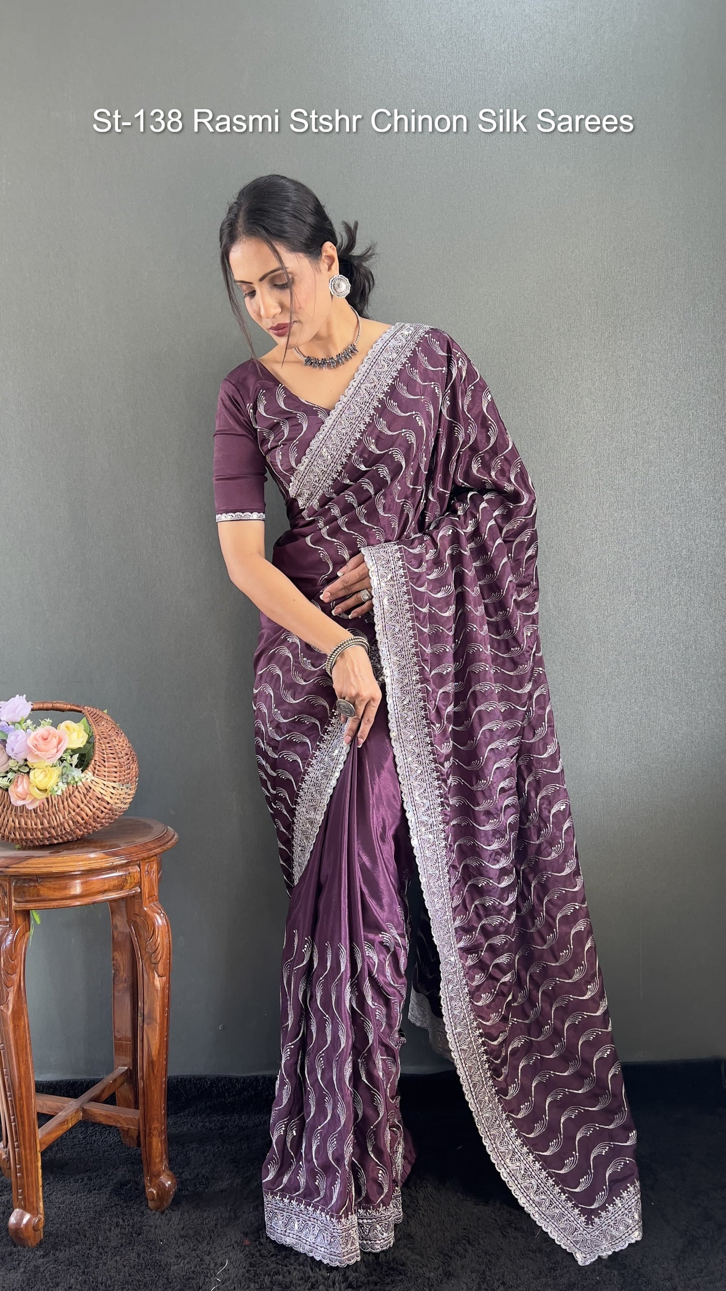 St-138 Rasmi Stshr Chinon Silk Sarees