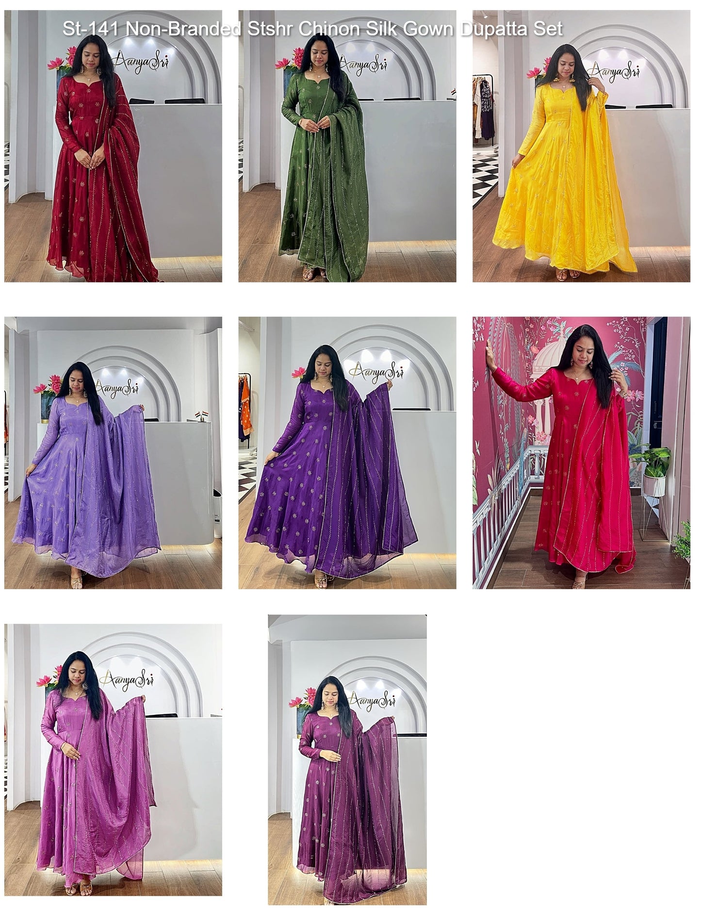 St-141 Non-Branded Stshr Chinon Silk Gown Dupatta Set