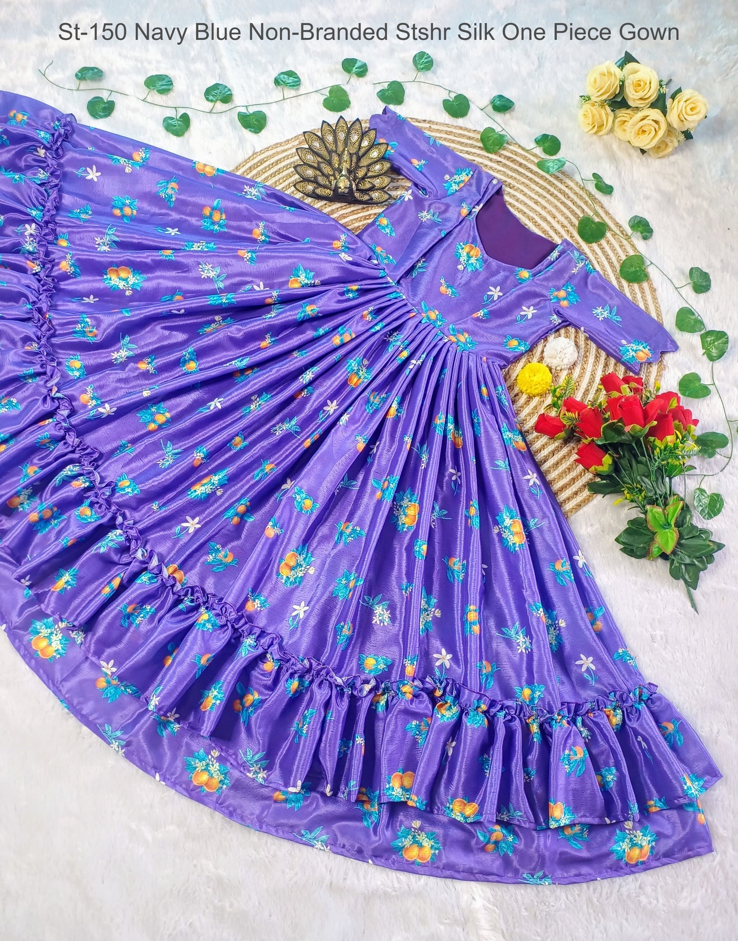 St-150 Navy Blue Non-Branded Stshr Silk One Piece Gown