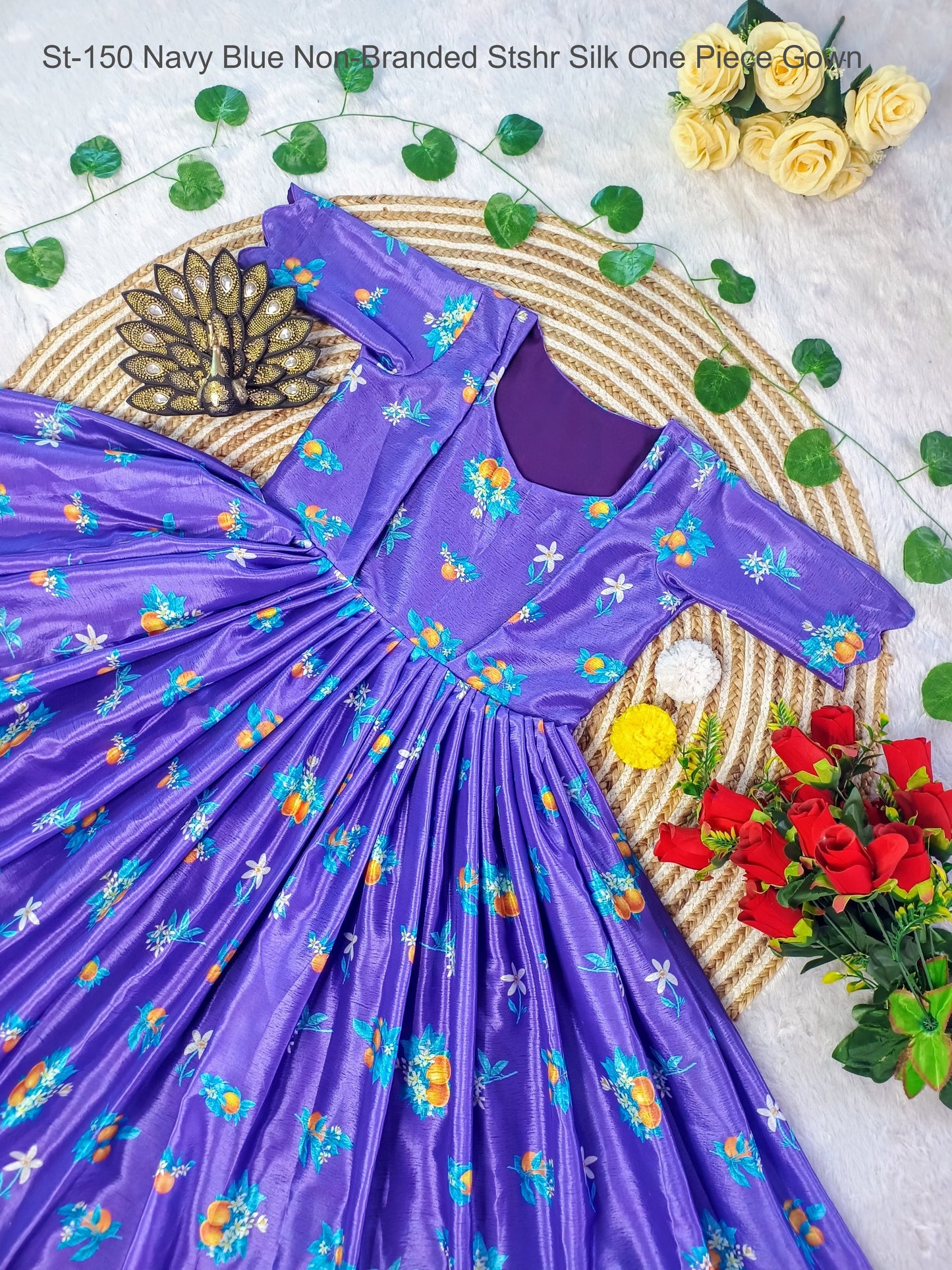St-150 Navy Blue Non-Branded Stshr Silk One Piece Gown