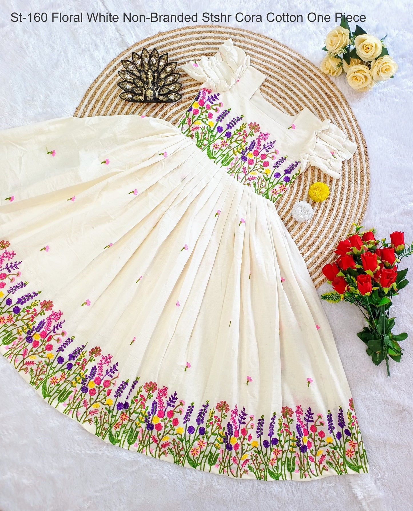 St-160 Floral White Non-Branded Stshr Cora Cotton One Piece