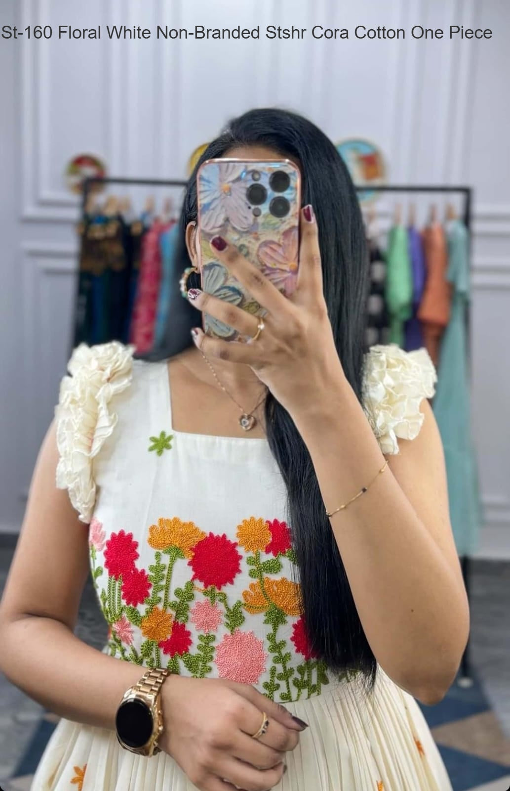 St-160 Floral White Non-Branded Stshr Cora Cotton One Piece