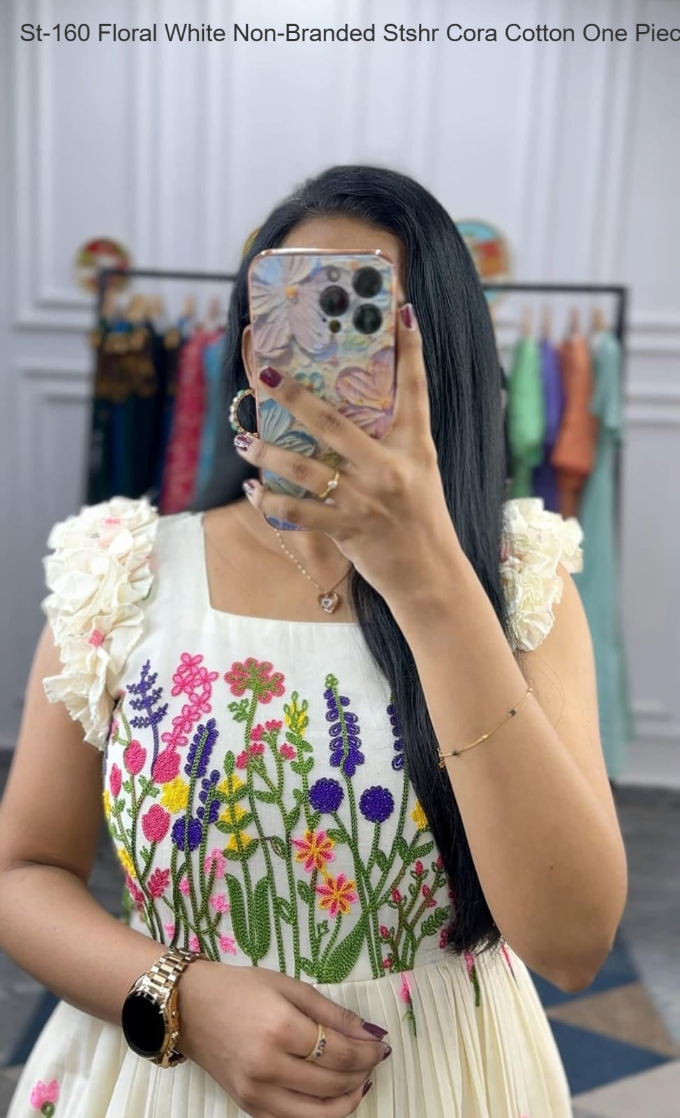 St-160 Floral White Non-Branded Stshr Cora Cotton One Piece