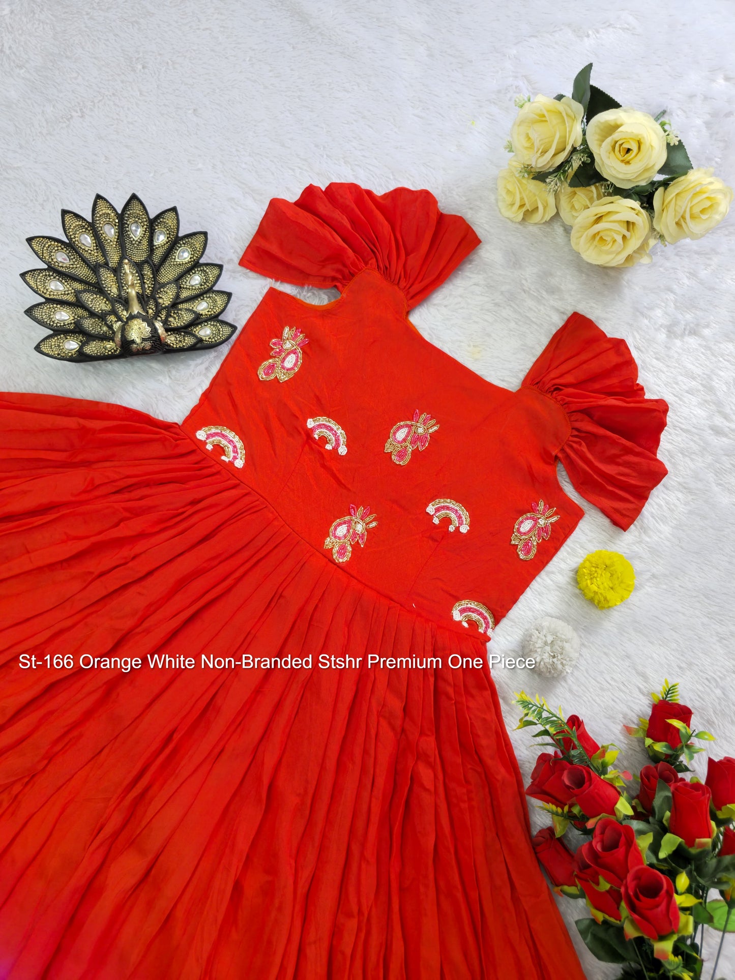 St-166 Orange White Non-Branded Stshr Premium One Piece