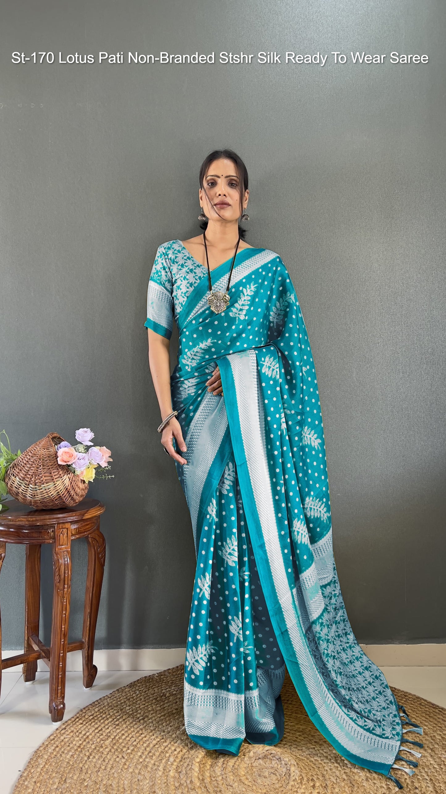 St-170 Lotus Pati Non-Branded Stshr Silk Ready To Wear Saree