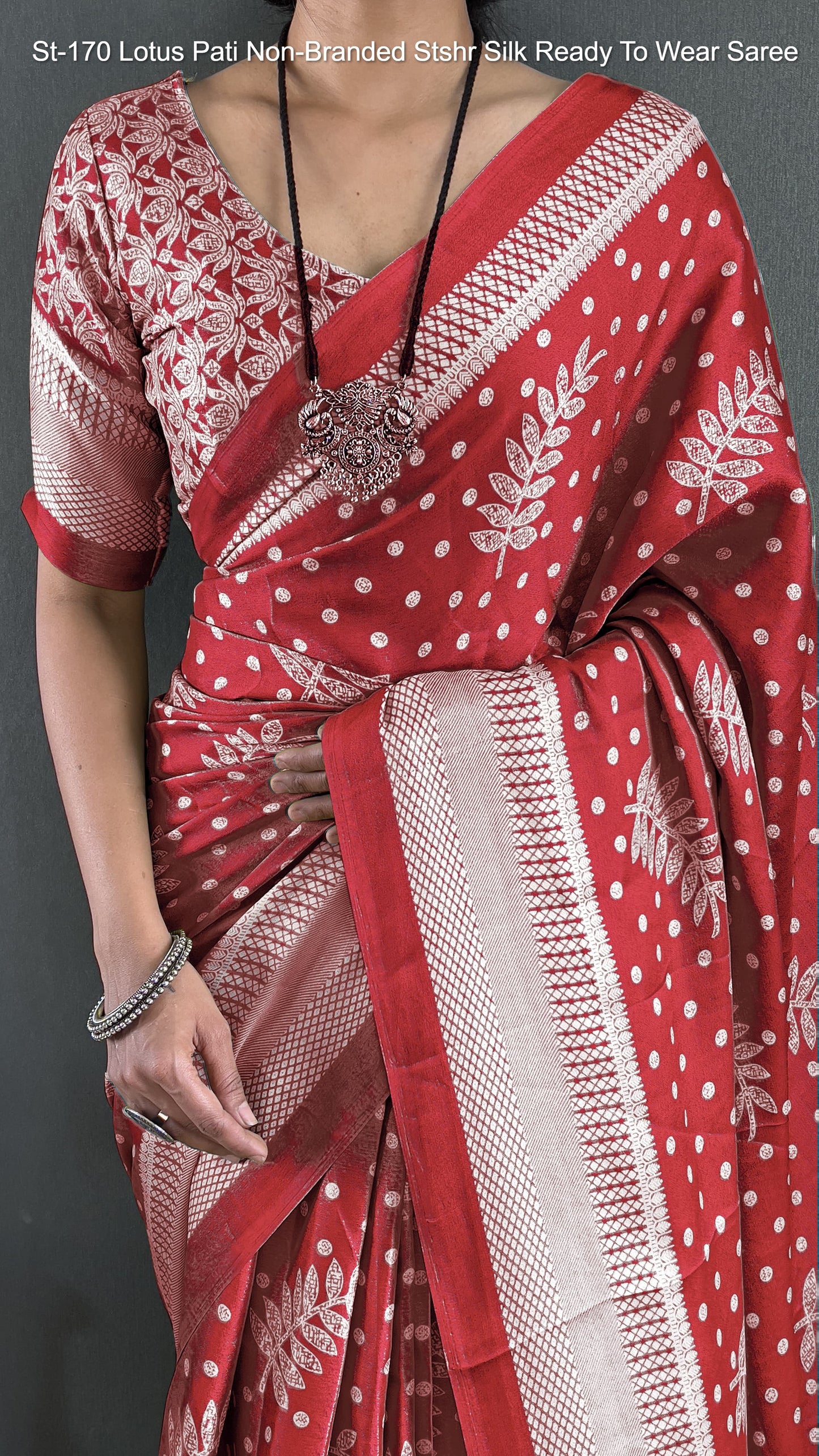 St-170 Lotus Pati Non-Branded Stshr Silk Ready To Wear Saree