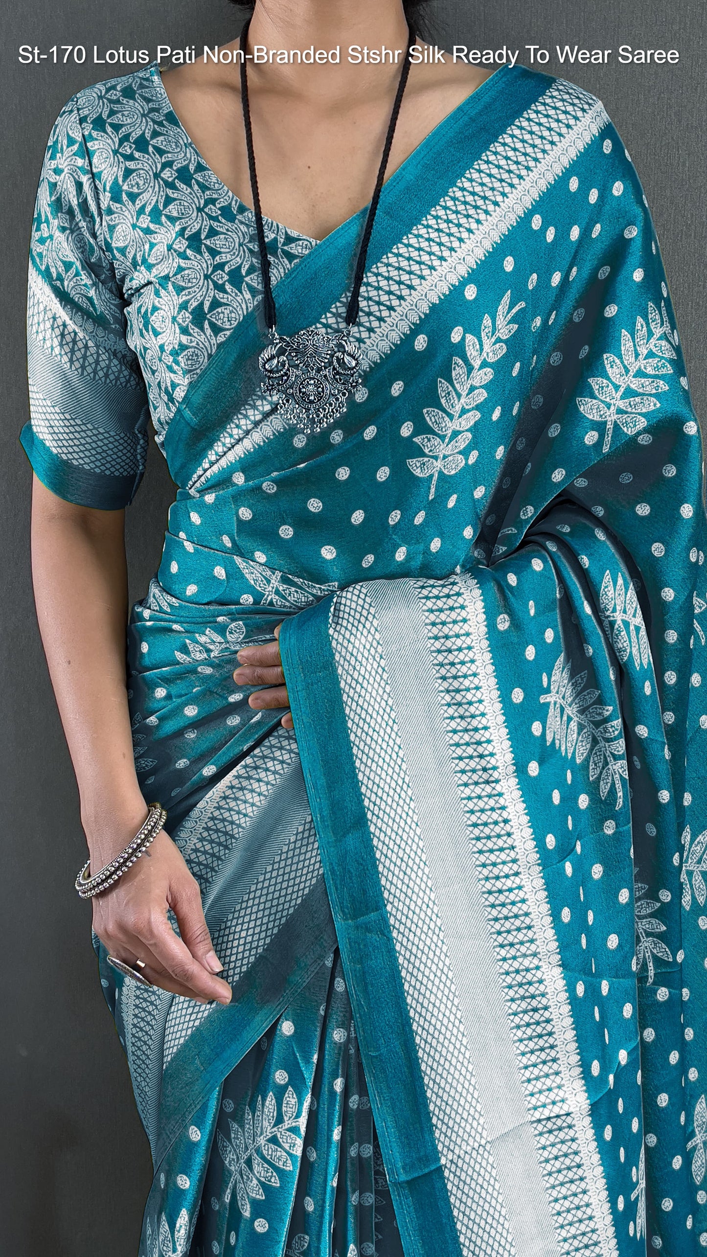 St-170 Lotus Pati Non-Branded Stshr Silk Ready To Wear Saree