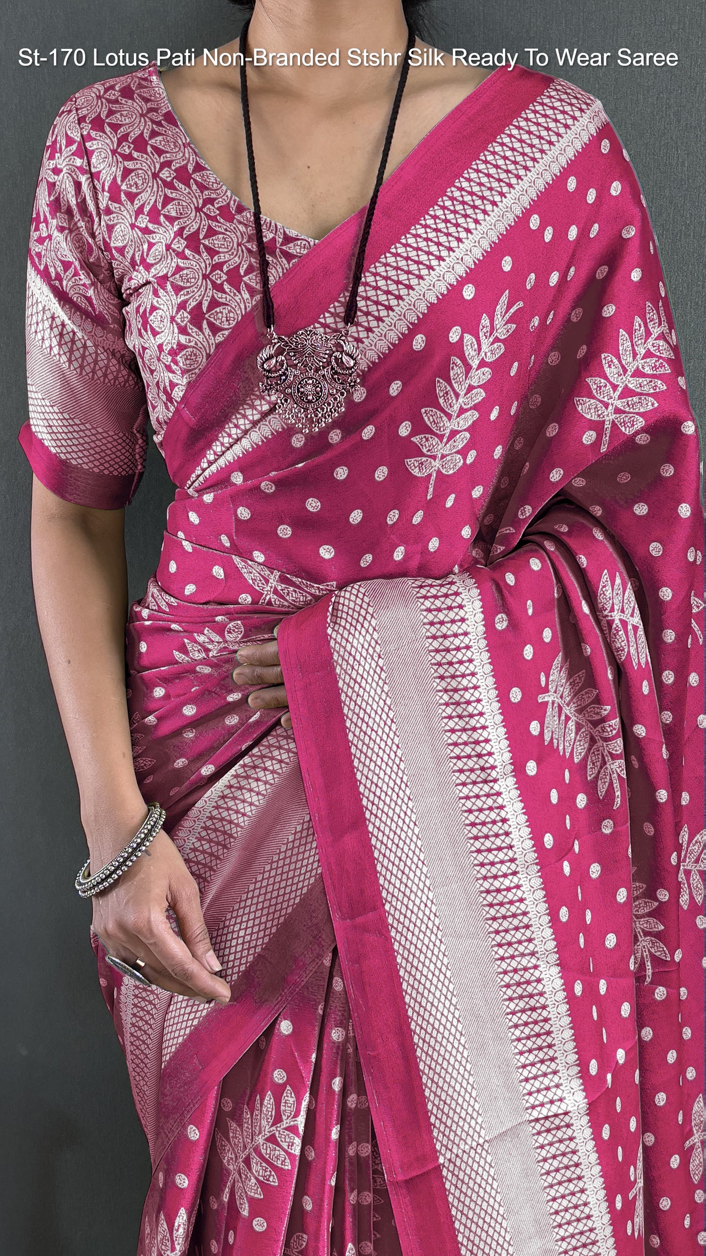 St-170 Lotus Pati Non-Branded Stshr Silk Ready To Wear Saree