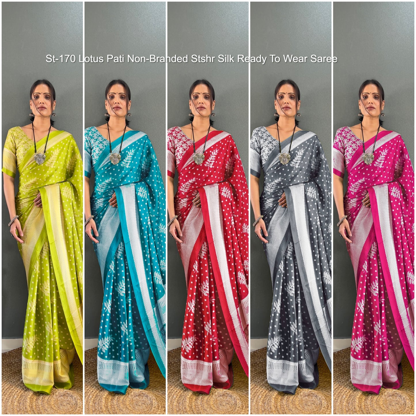 St-170 Lotus Pati Non-Branded Stshr Silk Ready To Wear Saree