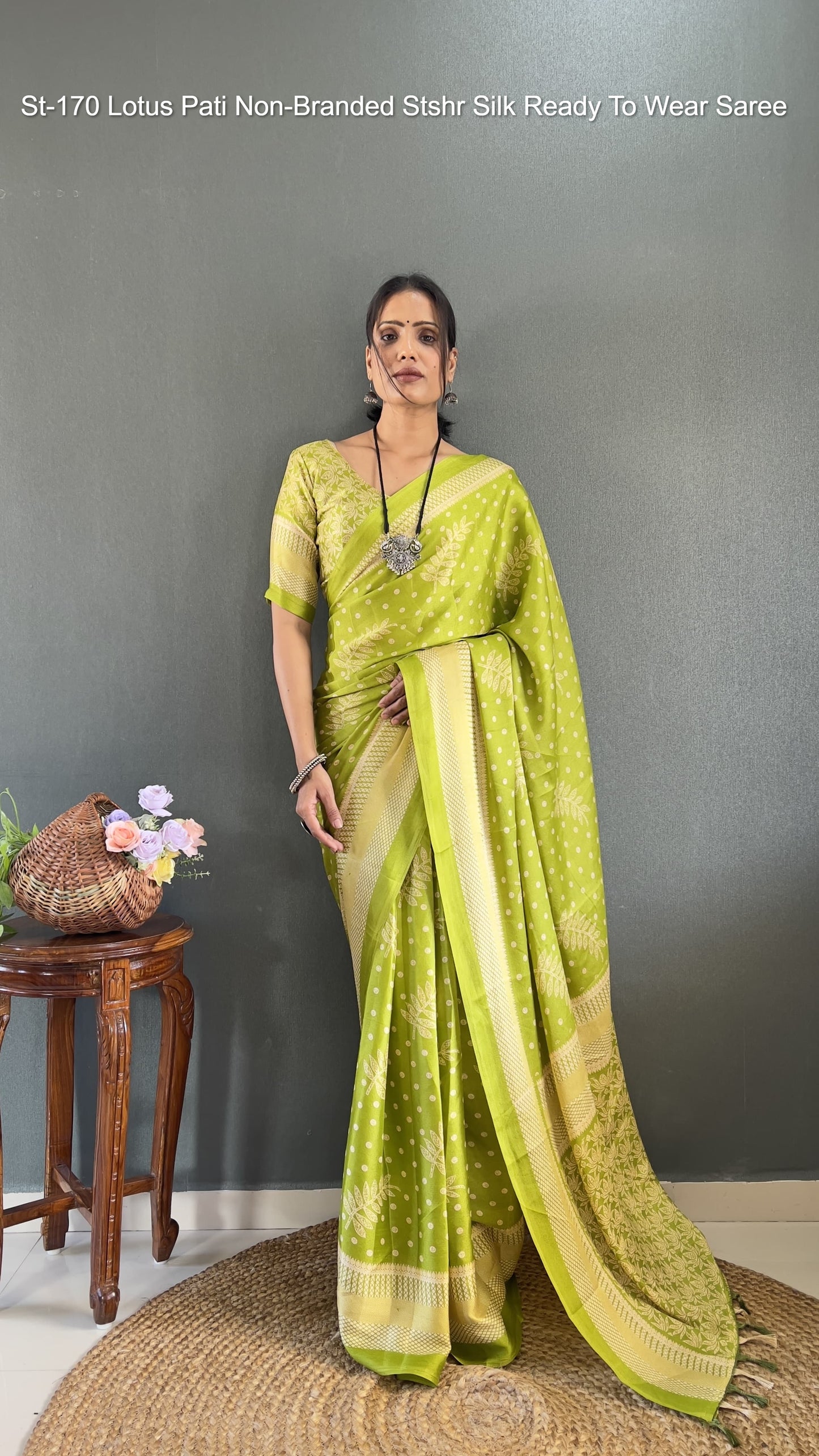 St-170 Lotus Pati Non-Branded Stshr Silk Ready To Wear Saree